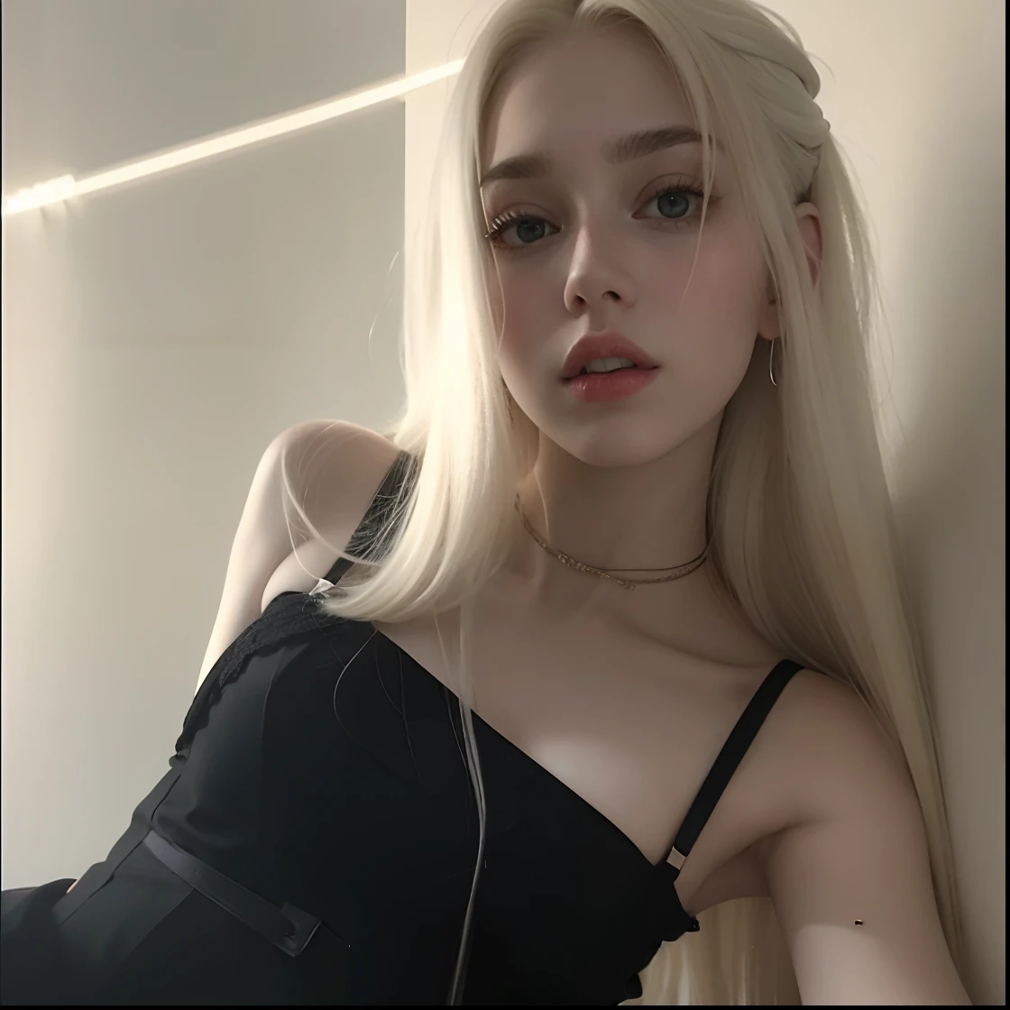 Mulher loira com cabelo longo posando em vestido preto contra a parede, 2 Modelo feminina de 4 anos, com longos cabelos loiros, ava max, 18 anos, 1 6 anos, Deusa loira, sexy look at the camera, 1 8 I, pale fair skin!!, with pale skin, Retrato de Kim Petras, perfeita de cabelos brancos, lone petite female goddess