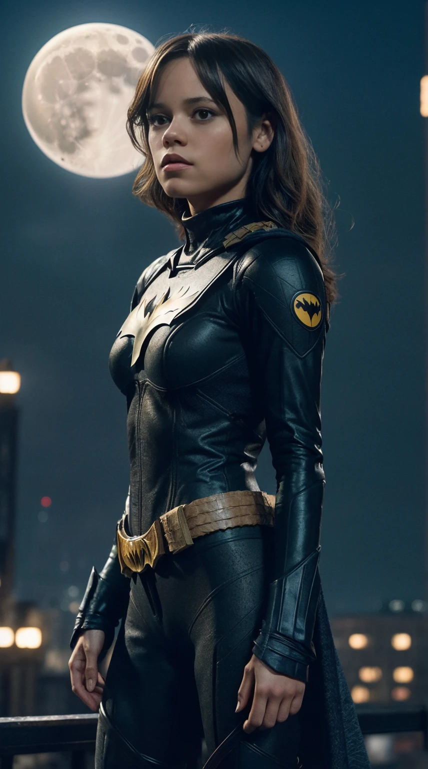 batmangirl in a black leather suit standing on a rooftop, maika monroe batgirl, batgirl, dinah drake, film still of gal gadot, textless, emma watson as black canary, closeup shot, batwoman, gal gadot as supergirl, cassandra cain in satin, comicbook, gal gadot as hell lord, super high resolution, karen gillan batgirl