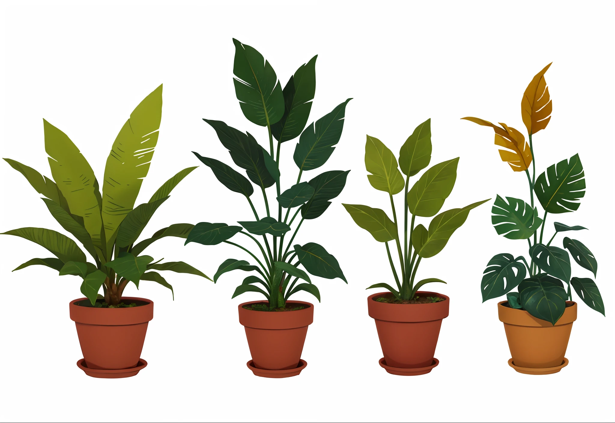 Three potted plants with green leaves and potted oranges, vasos de plantas, algumas plantas, vasos com plantas, plantas de vaso, plantas de casa, house plants, pequenas plantas, Muitas plantas, muitas plantas, Houseplant, vegetation, um pouco de vida vegetal, plantas crescendo, plantas altas, plantas verdes e vermelhas, plantas verdejantes, tropical houseplants, plantas em vasos e nas paredes