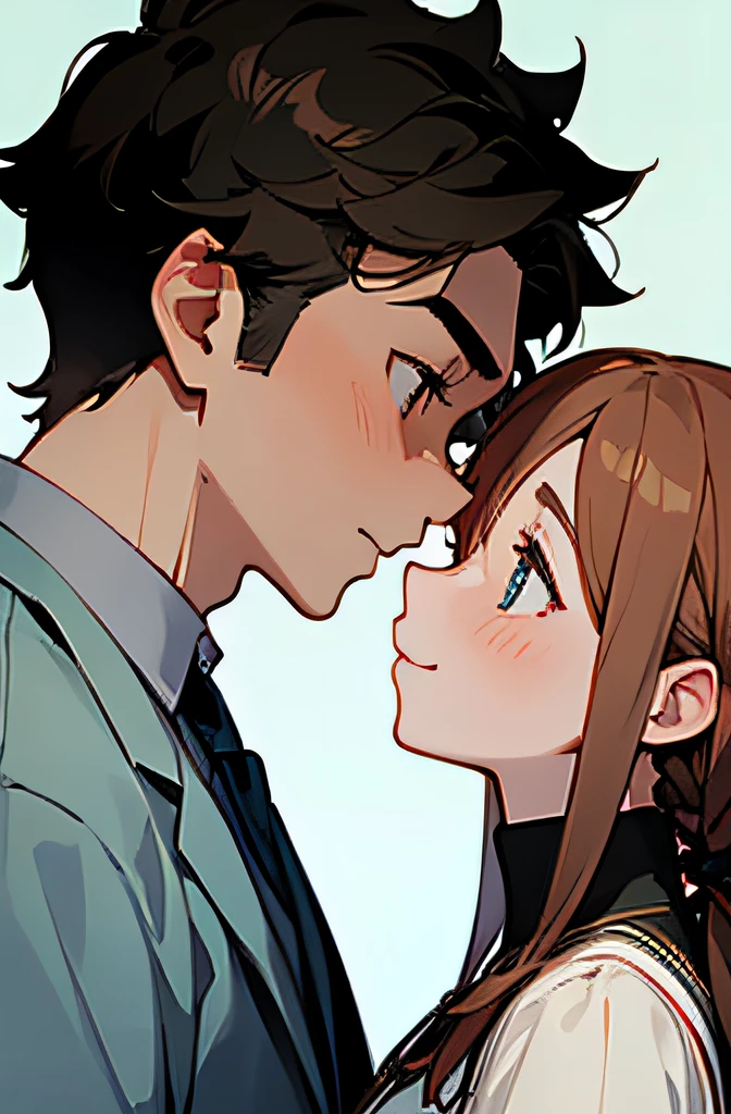 couple,head portrait,A young man and a woman,looking at eachother