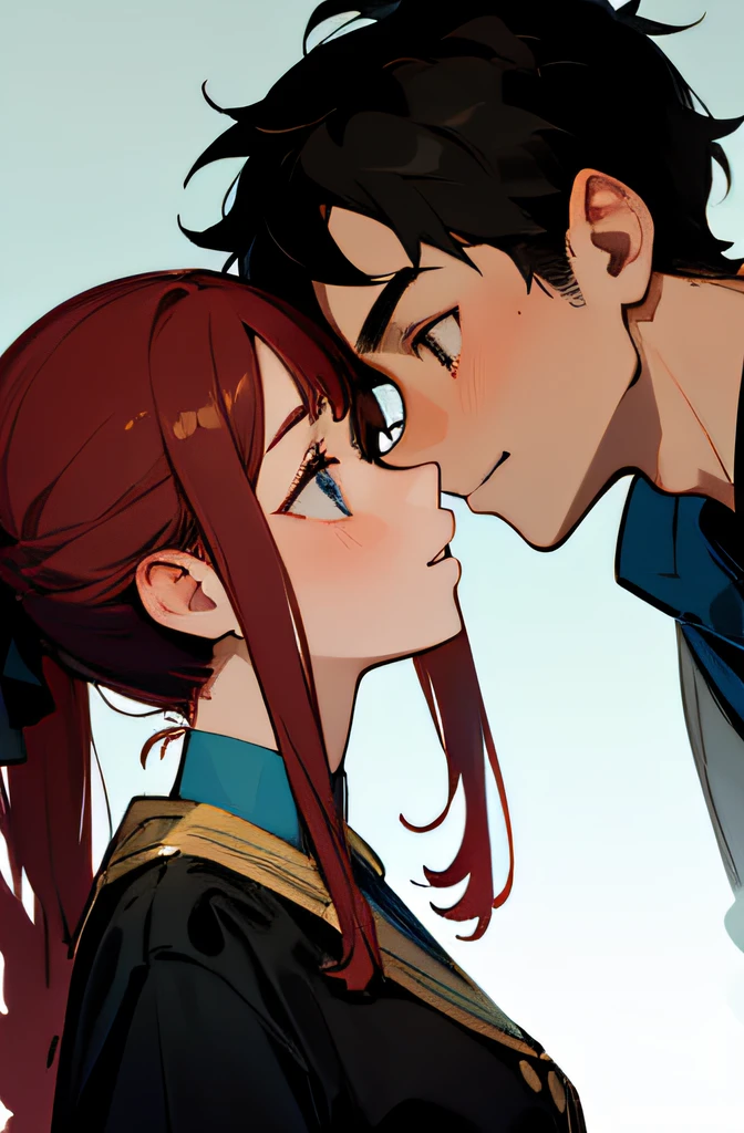 couple,head portrait,A young man and a woman,looking at eachother