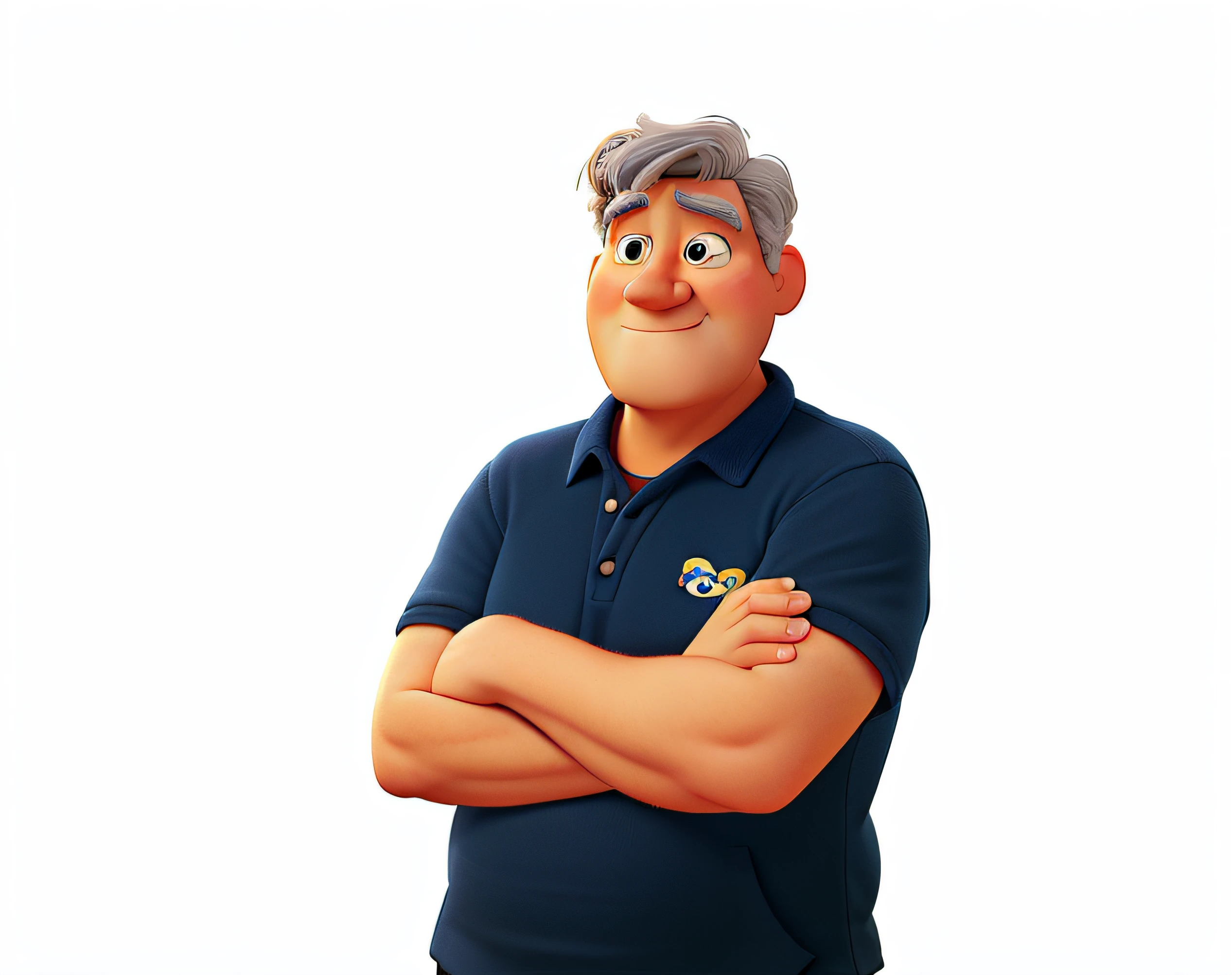 a disney pixar style man, best quality, high quality, 60 years old, with gray hair, with blue eyes, a little fat, with a fat chin