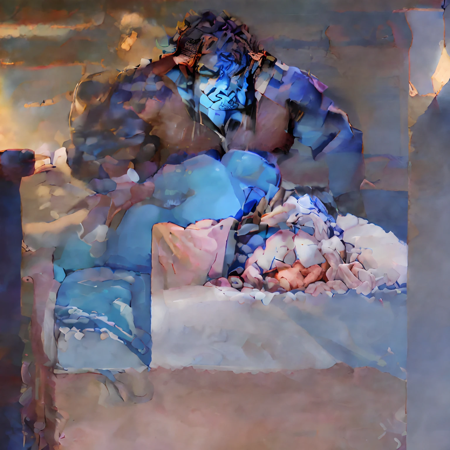 Two blue buff orcs laying against one another