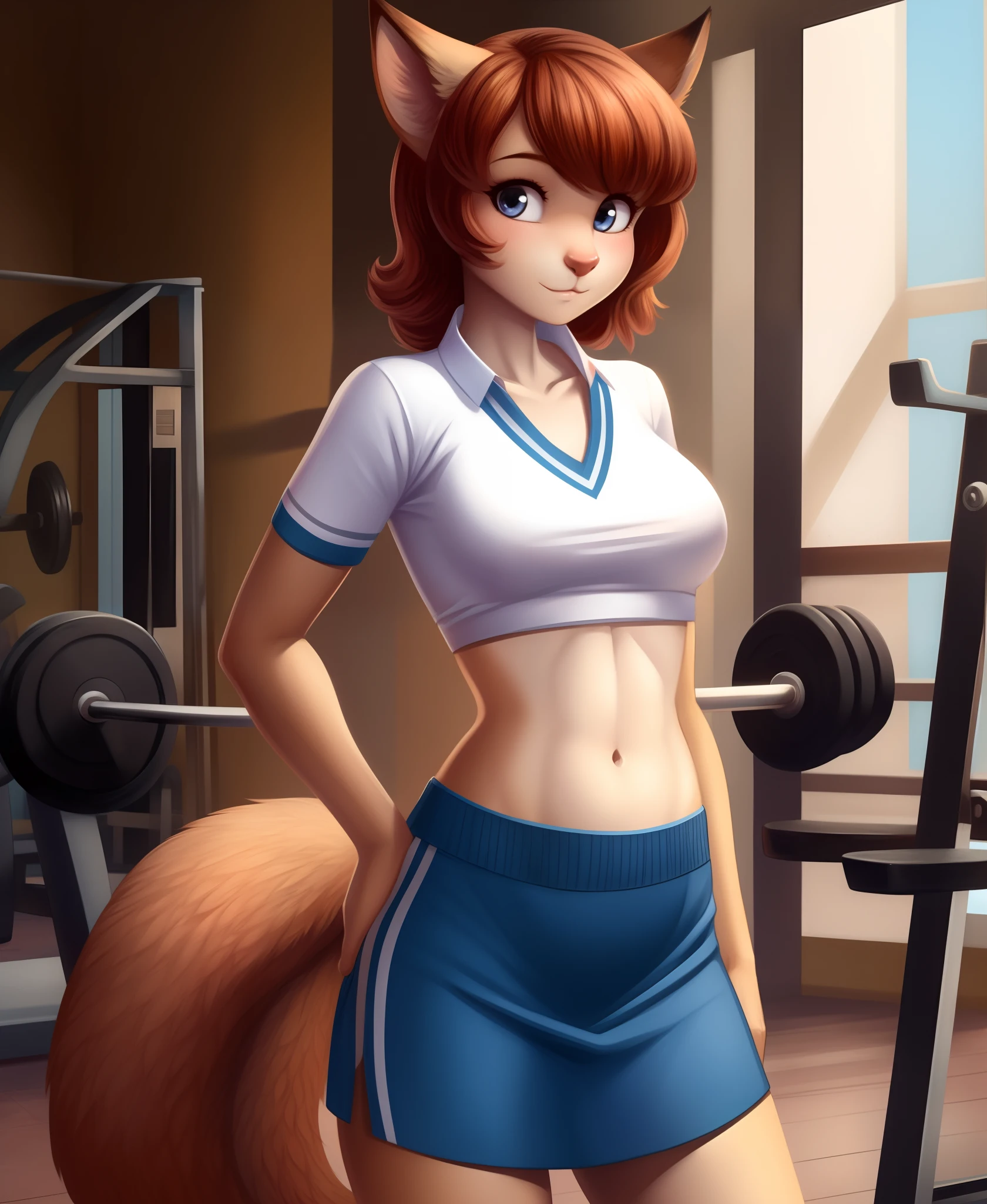 harriet chesnut,squirrel ((slender. slim. skinny)),belly,two ears,gym_uniform,art by fox-pop,