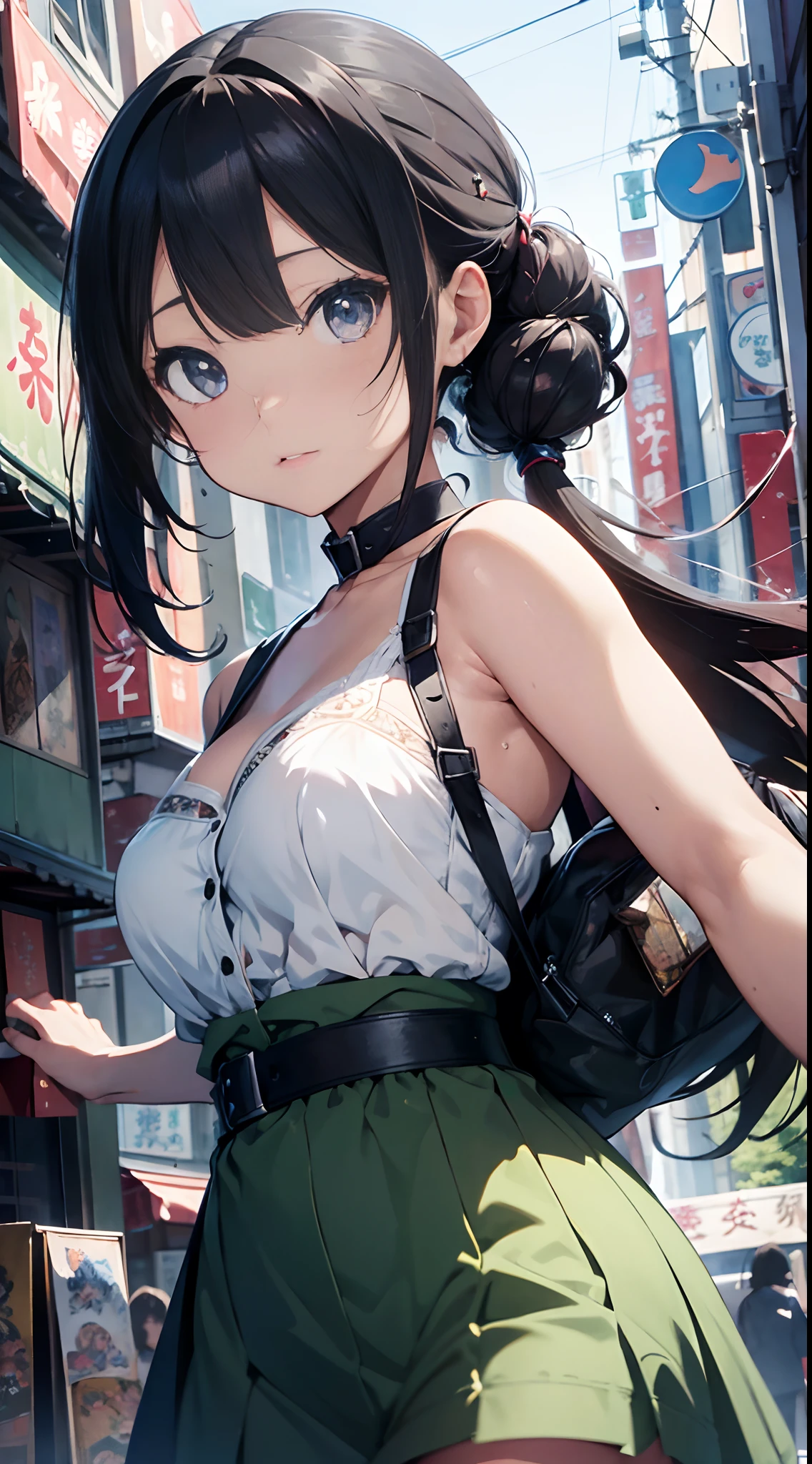 8k HD resolution, (masterpiece), best quality, expressive eyes, perfect face, Higly detailed, Professional art, vivid colours, 135 lens, natural lighting, ((bokeh)), (depth of field), Concept: Anime waifu whose eyes are particularly striking and captivating, wearing (daringly cleavage Van Gogh pattern+modern Japan artistic style colourful insanely short hyper-loose glittery dress), masterpiece luminescent anime style drawing, intricate details, [Composition: a striking eyed straight cut short bangs (two) japanese modern style strictly tightened back head bun and straight black haired hyper-fair skin, hyper-detailed eyes anime character standing and looking intensely in the middle of the canvas] full body art, sensual anime woman, anime illustration, beautiful anime artwork, anime artwork, sharp, high quality fabric, [Mai yoneyama artistic style hyper-detailed background], higly detailed painting of a anime waifu by Tite Cubo