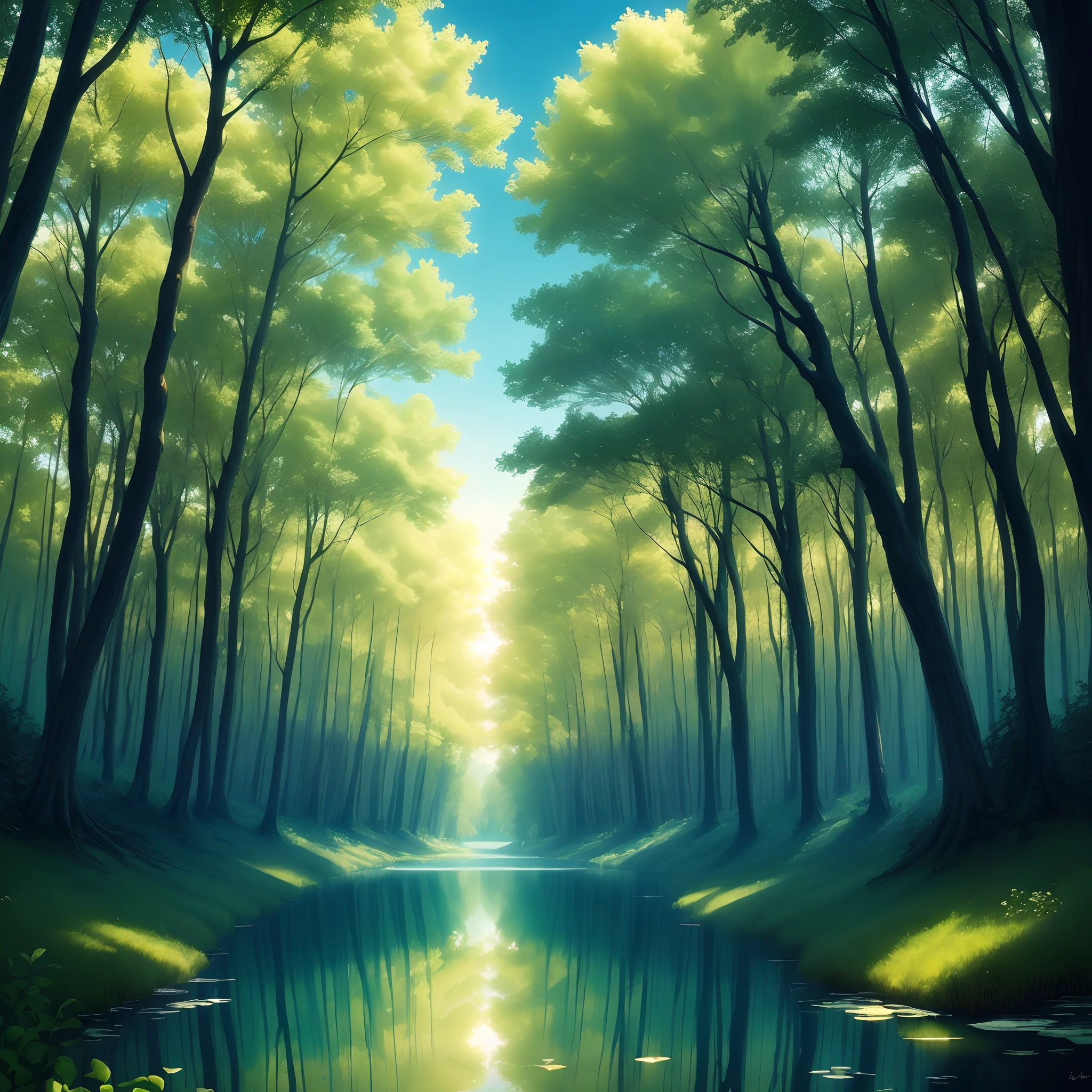 Colorful light,lakes,inverted image,ln the forest,dream magical,Beautiful,Fairytale
