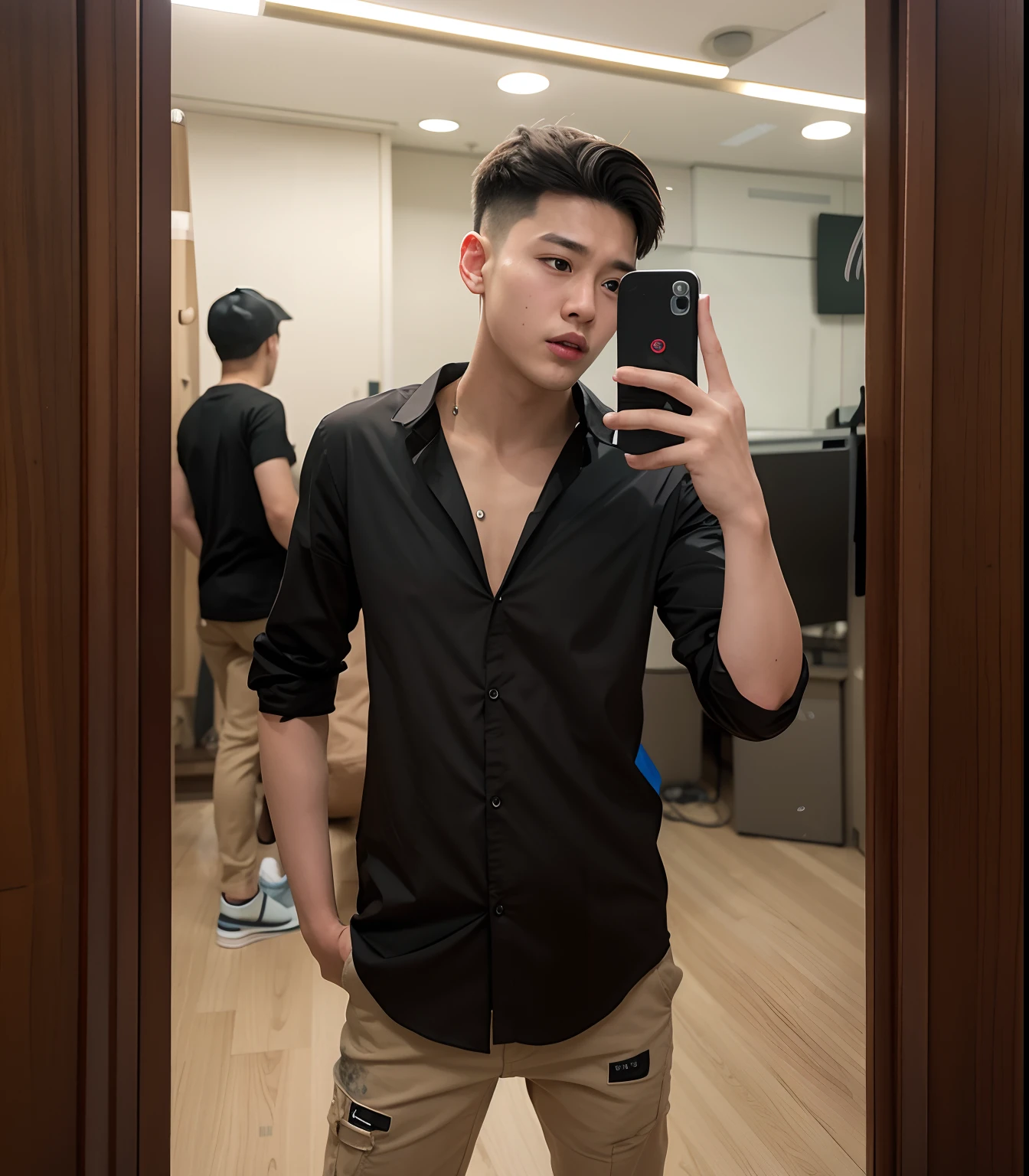 A boy, only change the shirt color into black cotton shirt
