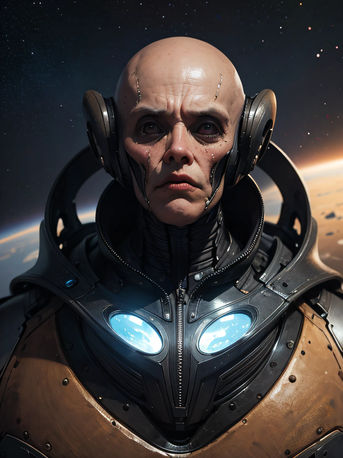 (Best quality, masterpiece: 1,1), Fantastic view of a non-humanoid alien non-humanoid, emotions on the face, entourage of a space alien alien base, hyperrealistic, insanely detailed, 8k