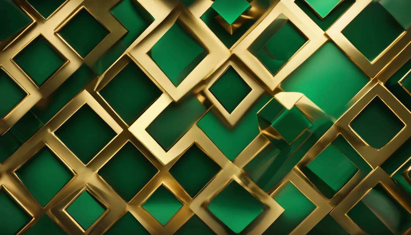 A rich emerald green background with a shimmering gold geometric pattern, reminiscent of traditional holiday wrapping paper.