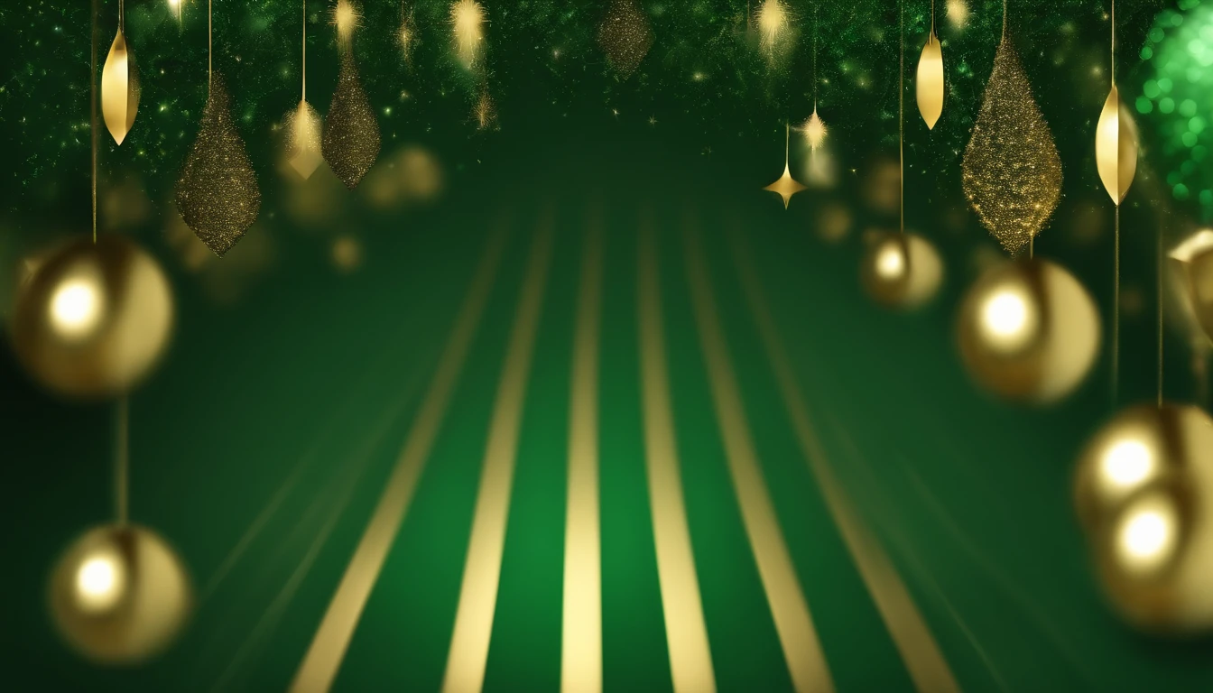 A rich emerald green background with a shimmering gold geometric pattern, reminiscent of traditional holiday wrapping paper.