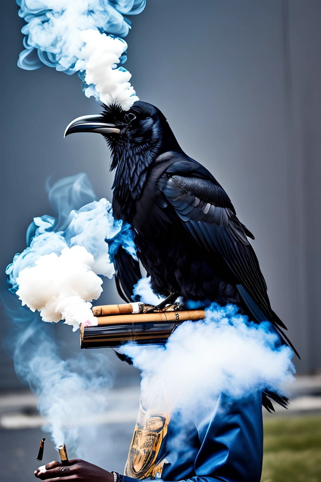 Raven smoking cigar