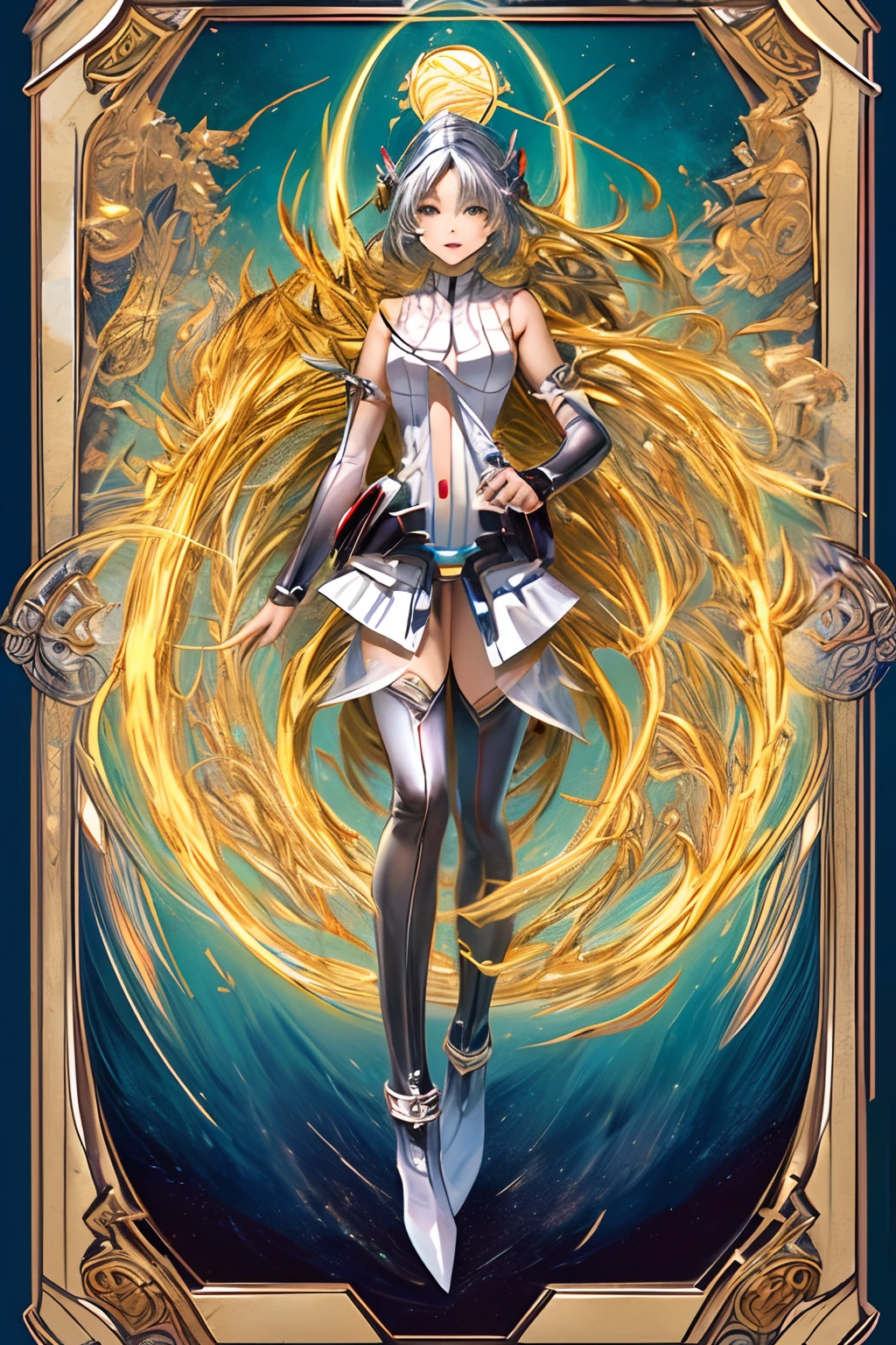 Un mago ????? flotando tiernamente, magical aura, Fantastic background, Runas brillantes, (( una carta de Yu-Gi-Oh debajo)), giving the impression that she has been summoned,epic composition, (Intrincado alto detalle), (complex design, Ultra-detalles :1.2), Art Station, (obra maestra, la mejor calidad), Ultra HD, 32K ,octanaje renderizado, bioluminiscente,8K concept art resolution, realismo,por Mappa studios,obra maestra,la mejor calidad,Arte oficial,illustration,clear line,(Fresco_Color),Perfectcomposition,Absurdo, fantasy,( debajo hay un mapa de Yu-Gi-Oh), Diagramas