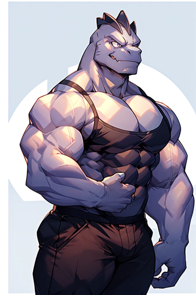 masterpiece, best quality, full body, Solo, female focus, (androgynous), furry, massive breasts, cleavage, muscular, sidepec, (wide hips), huge ass, ((machoke)), ((pokemon)), pants bulge (off-shoulder suit), (sweater crop top), (thigh high lingerie)