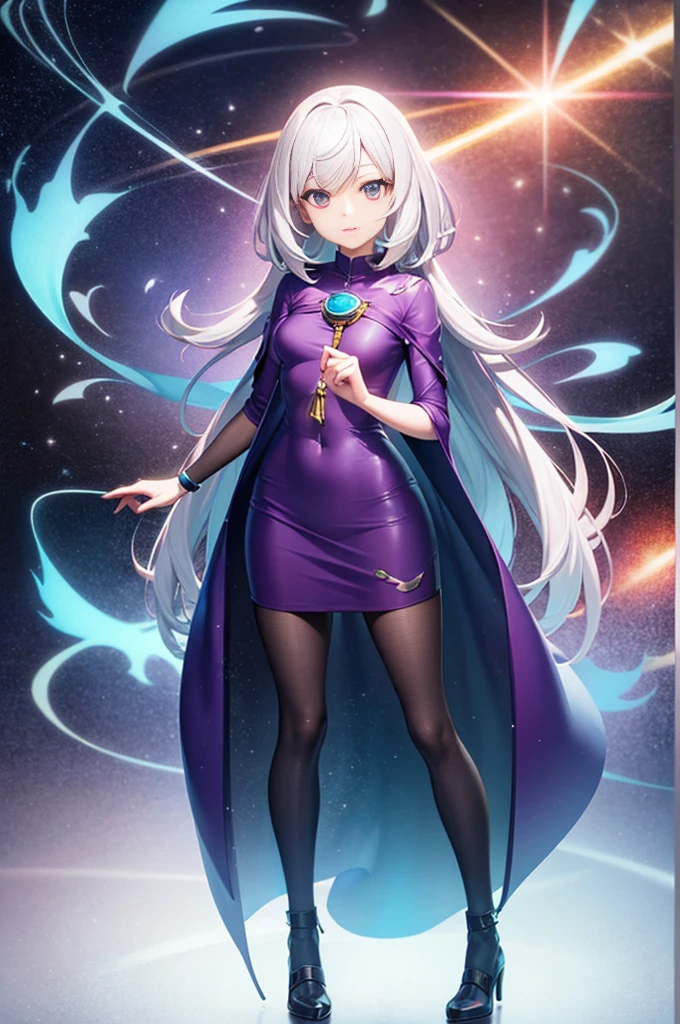 a full body view of a woman with long hair and a purple shirt, smooth anime cg art, render of april, anime styled 3d, portrait anime space cadet girl, starfire, portrait of a female anime hero, render of a cute 3d anime girl, anime girl of the future, portrait knights of zodiac girl, maya ali as a lightning mage, airbrush render