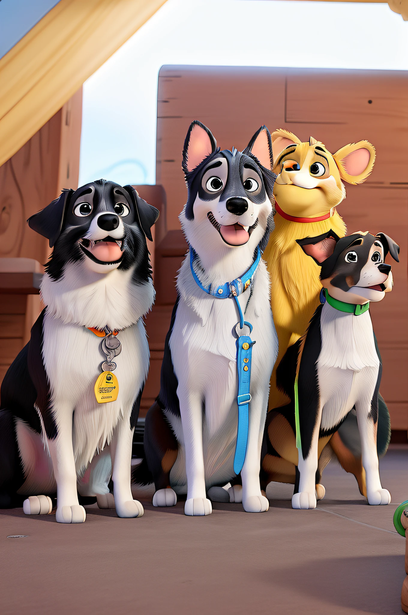 tres cachorros estilo disney pixar, alta qualidade, melhor qualidade
