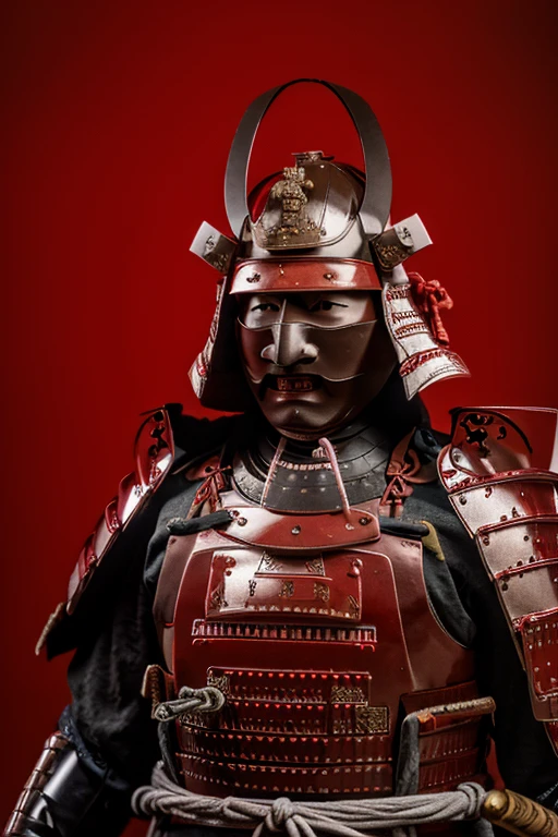 Red Samurai, Armed with armor, red armor, Holds a katana, s face, Covered with Japanese Mask, in a samurai helmet, Samurai Period, 10th-11th centuries..., The Age of the Samurai