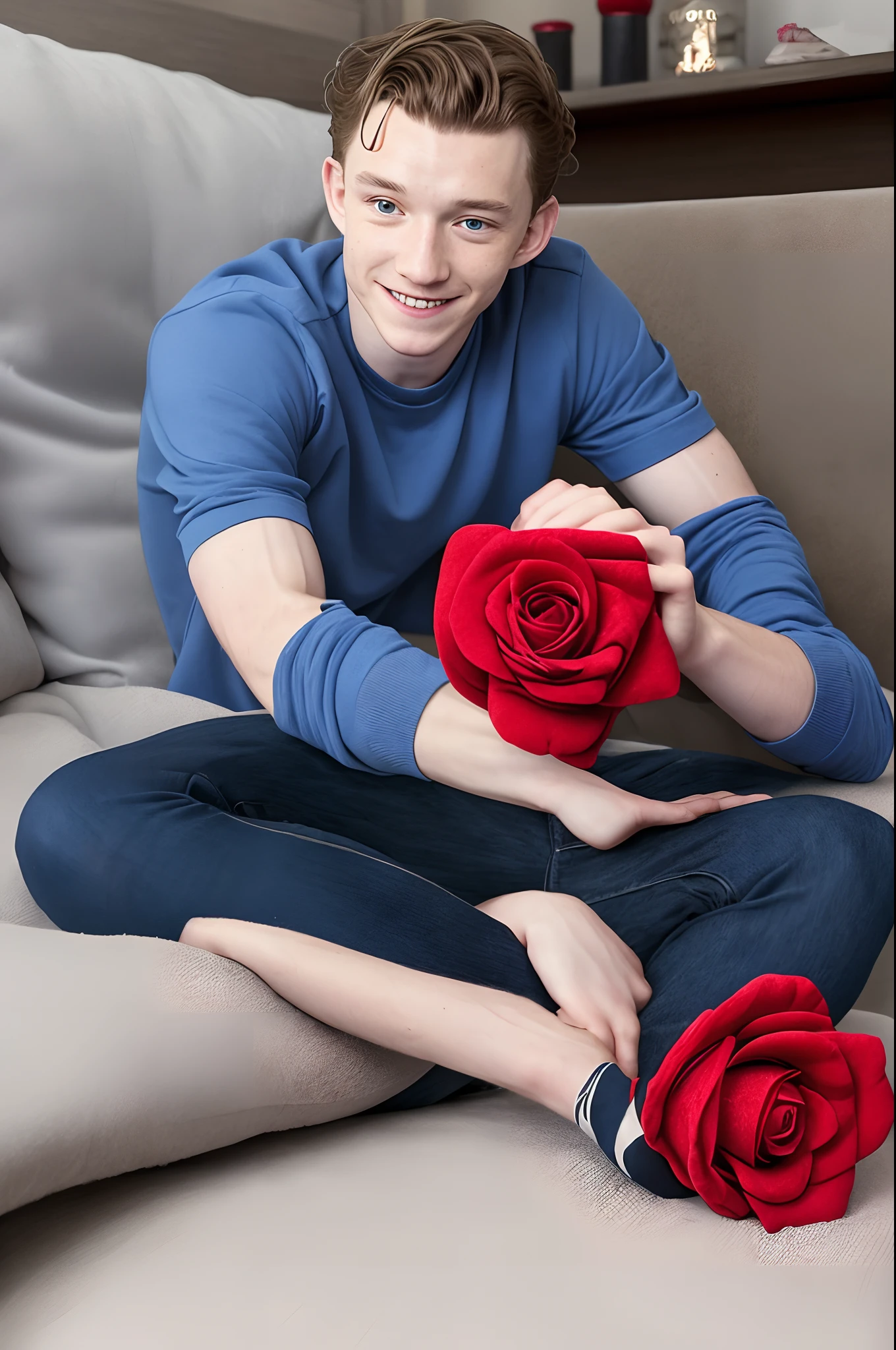 tom holland using rose toy
