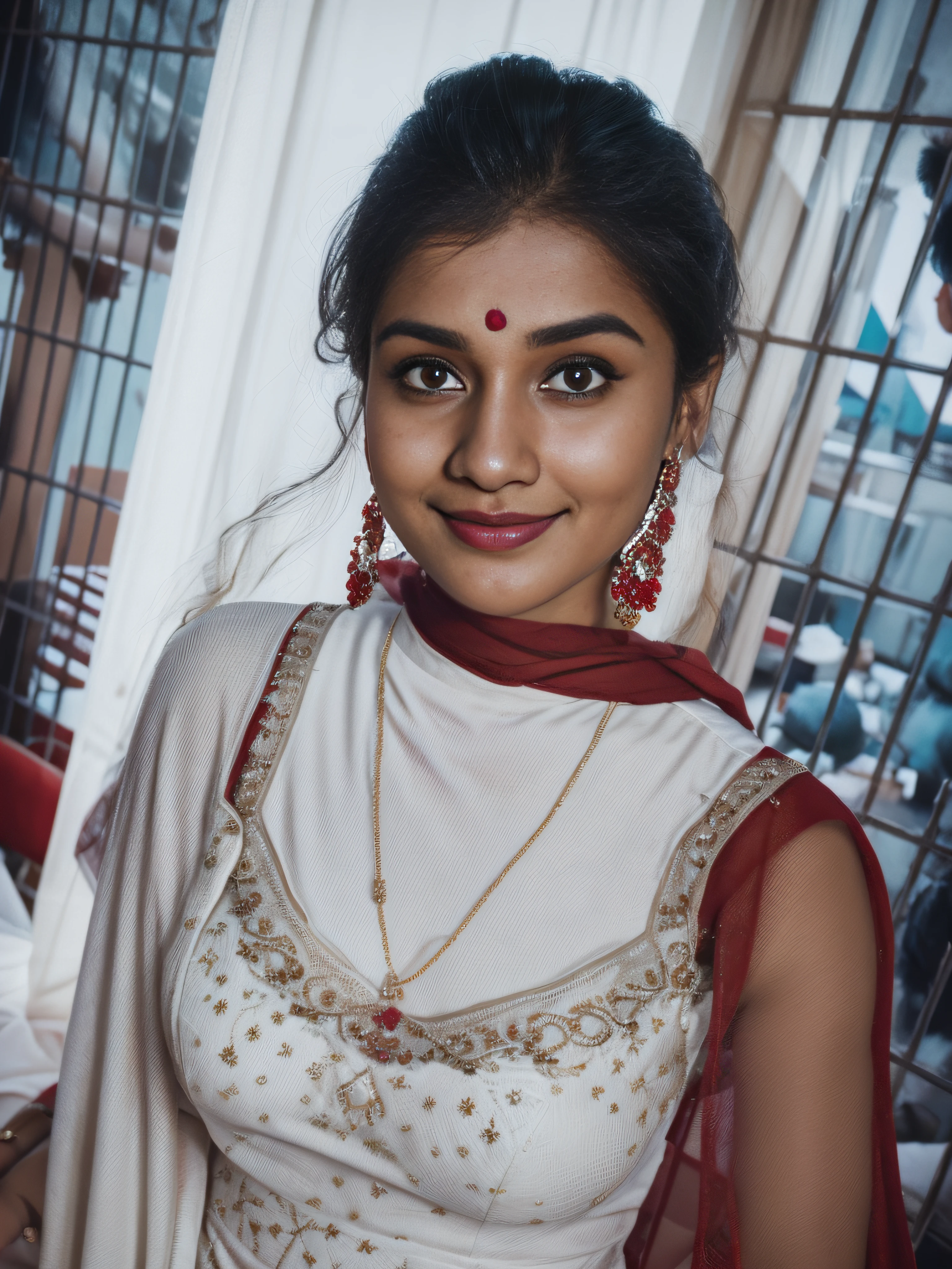 (editorial photograph of a young indian women in closup shoot of vedika), karla ortiz, (highly detailed face:1.4) (smile:0.7) (backround 5 star hotel , moody, private study:1.3) POV, by lee jeffries, nikon d850, film stock photograph ,4 kodak portra 400 ,camera f1.6 lens ,rich colors ,hyper realistic ,lifelike texture, earing white dress with red border, dramatic lighting , cinestill 800, realistic,  seductive big boobs actress, karla ortiz, posing!!, candid picture, by Max Dauthendey,