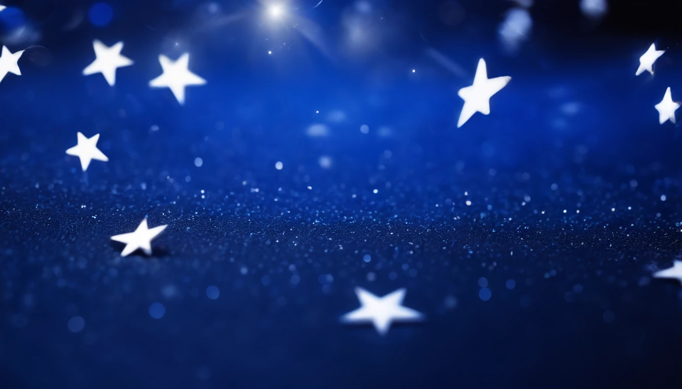 A vibrant royal blue background with sparkling silver stars scattered across, evoking a magical and wintery feel.