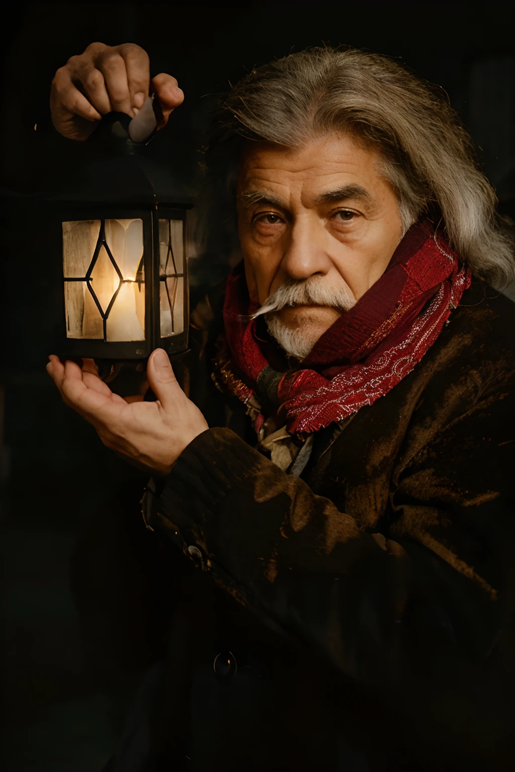 Old man in a Village in London, 19th century, Foggy, smoke, pior neighbourhood, buildings. highes definition. Super detalhado. 4k.
