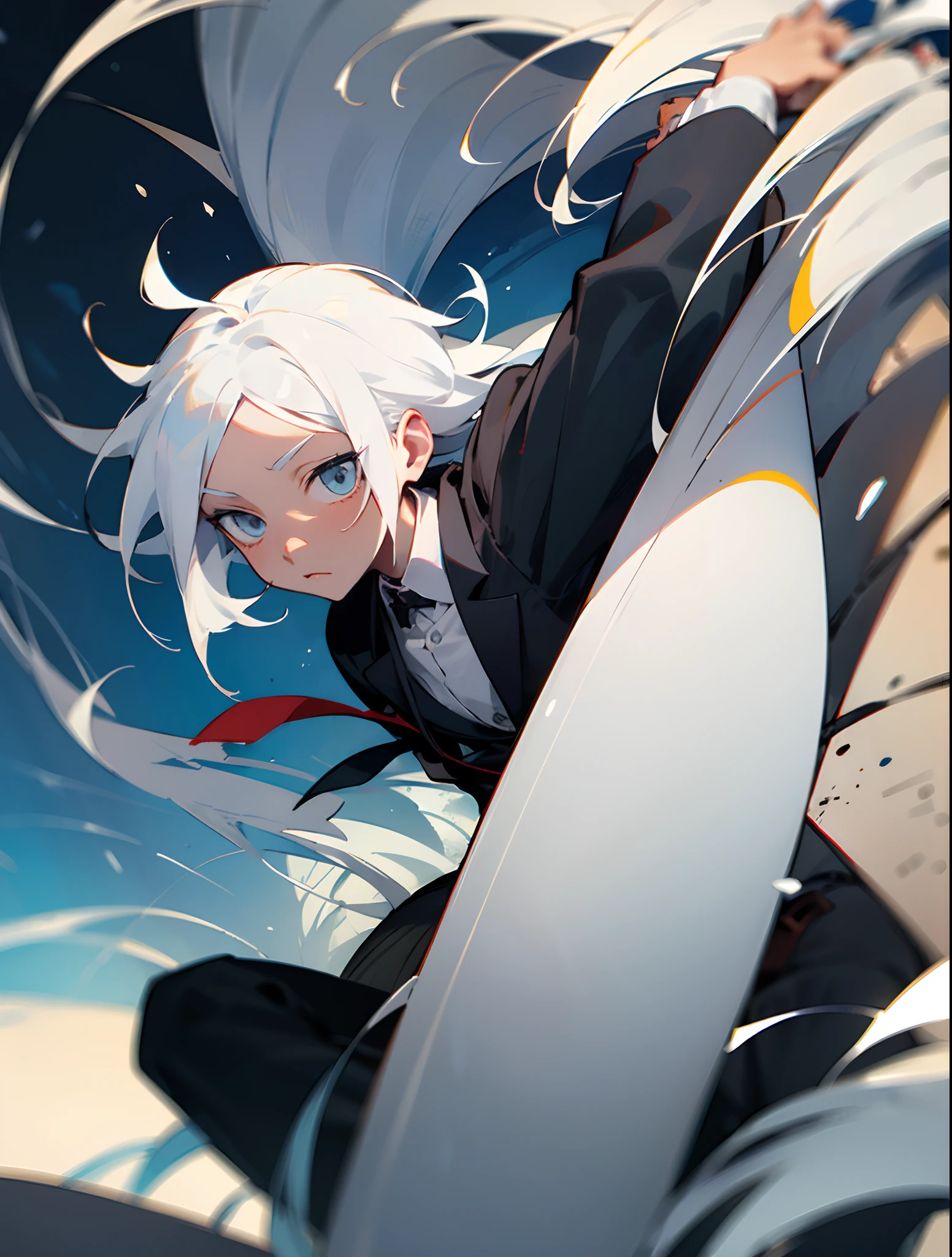 a black boy with white hair in soul eater art style
