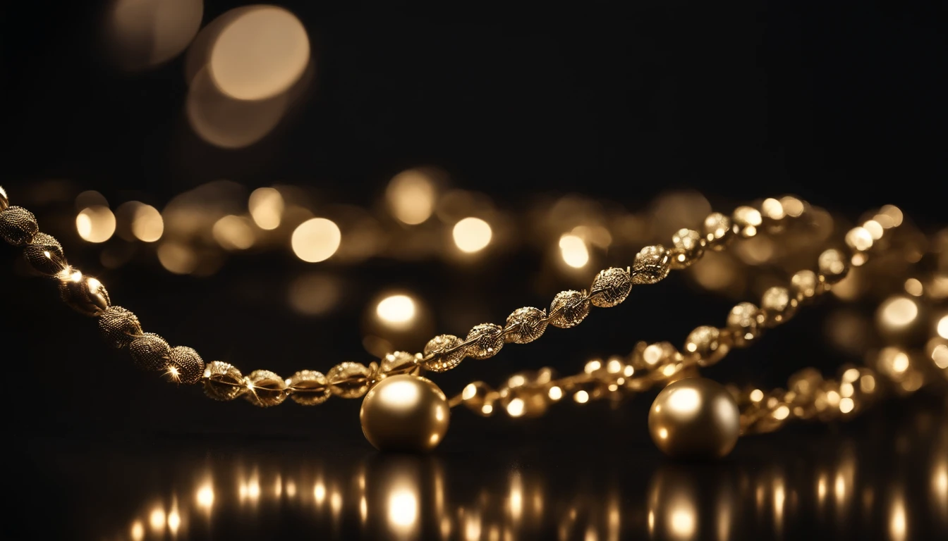 A luxurious black background embellished with gold ornaments and twinkling lights, exuding elegance and sophistication.