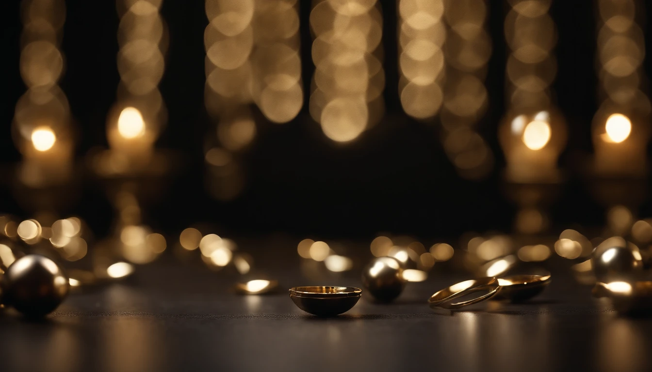 A luxurious black background embellished with gold ornaments and twinkling lights, exuding elegance and sophistication.