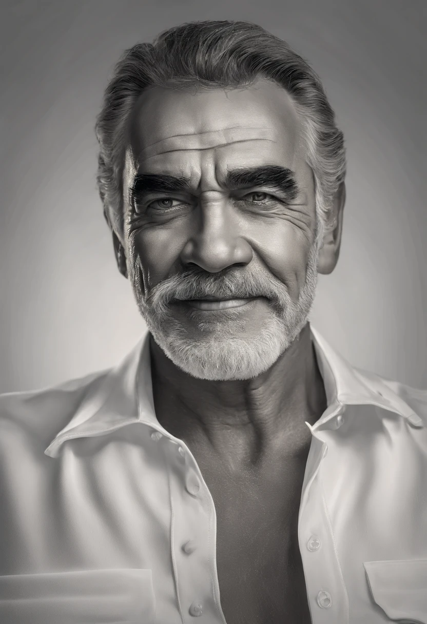 (best quality,4k,8k,alta resolução, master part:1.2),ultra-detalhado,(Realista,photoreallistic,photo-realistic:1.37), homem, 50 anos, cabelos e olhos pretos, Sean Connery style homem maduro corpo forte poucos musculos , short e camiseta , Cheerful expression, wide smile, ,considerar intenso, Haughty determination, em segundo plano, Sunlit square , Color grading with warm tones ,Dynamic lighting creates daylight. Detalhes granulados, alto contraste ,Fundo desfocado enfatizando o movimento, Iconic pose ,Wide Perspective Angle, cinematic feel, imposing presence, Sean Connery style homem maduro, como a lenda.