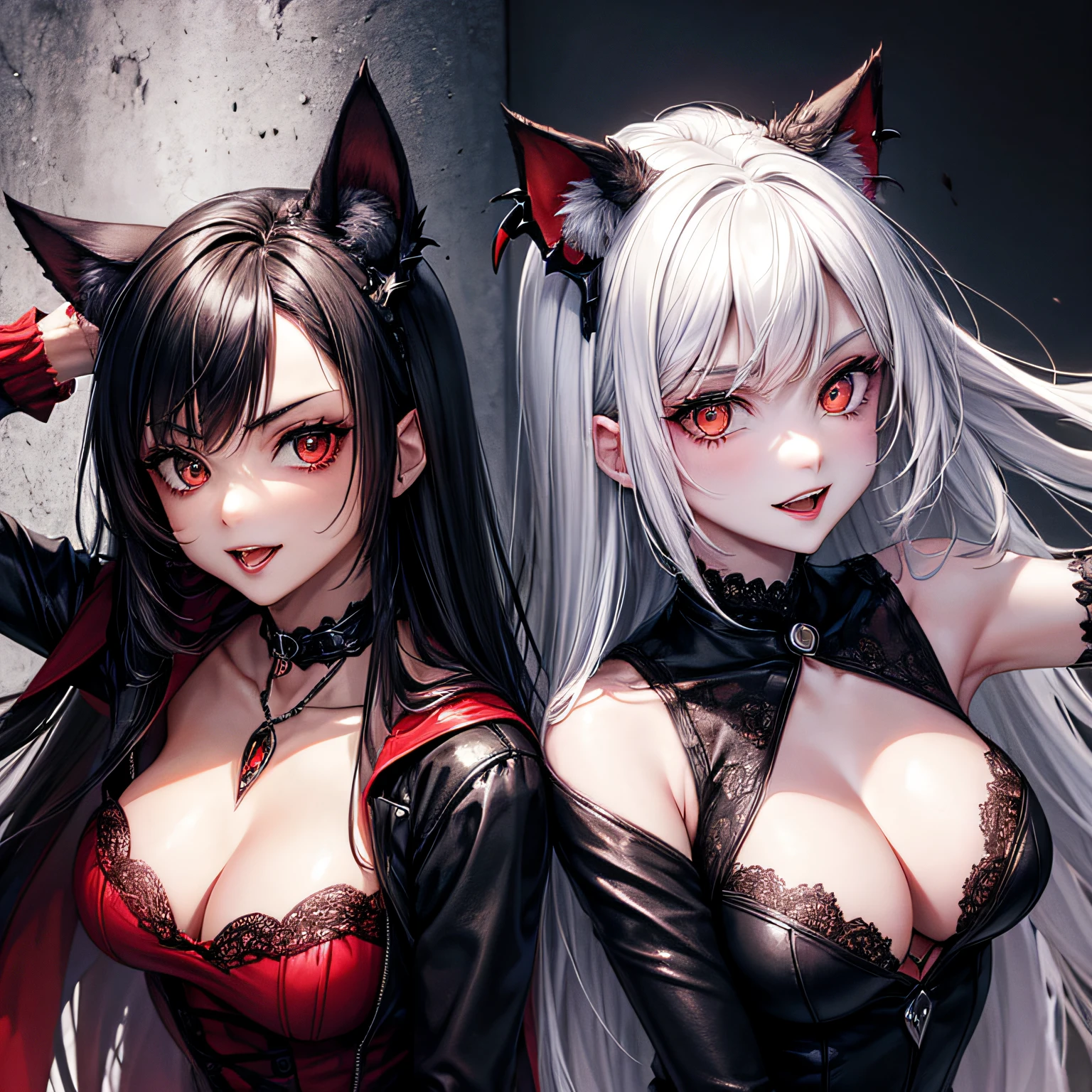 (left and right contrast,divide in the middle,Vampire and werewolf )