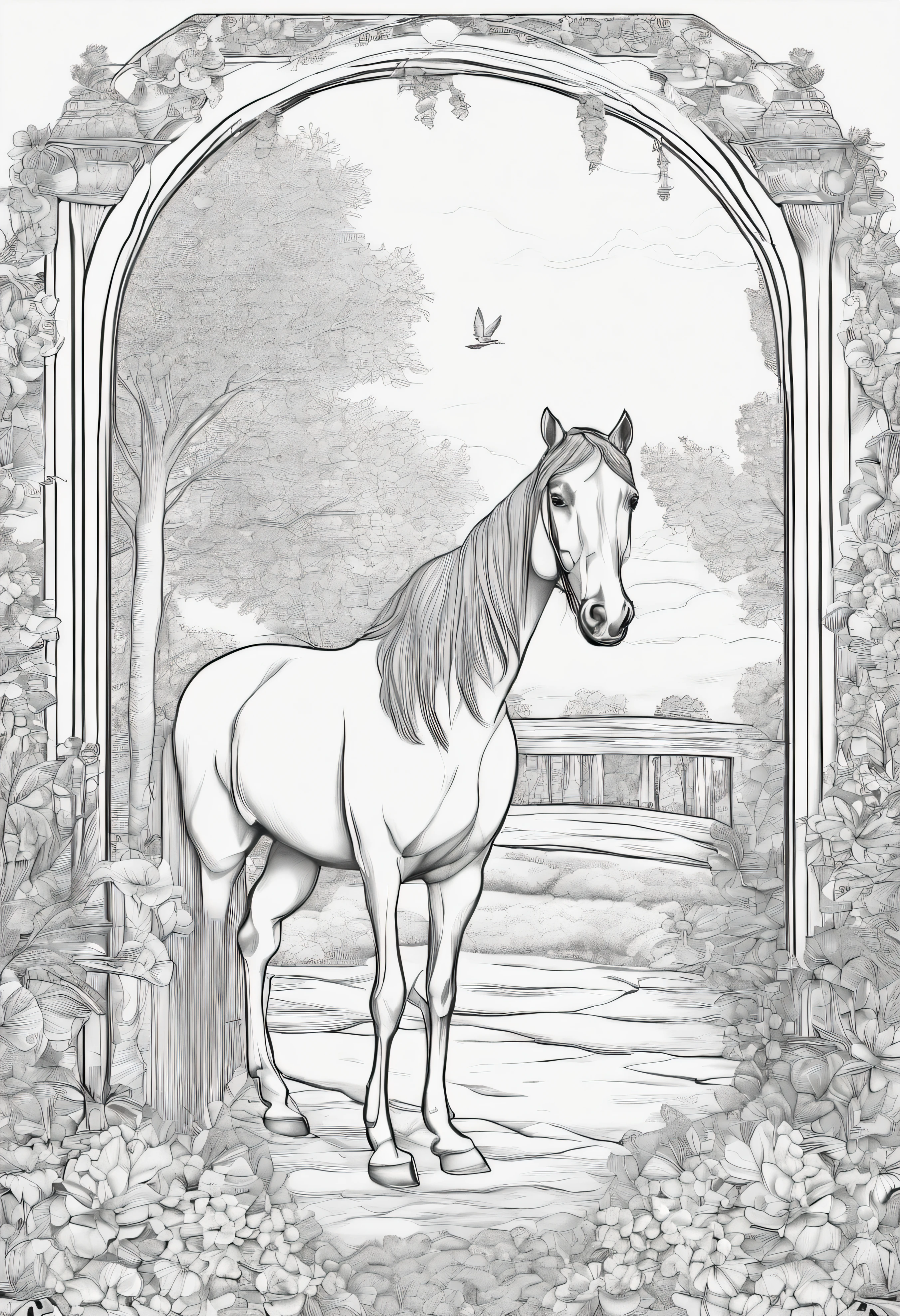 Coloring page of a hourse