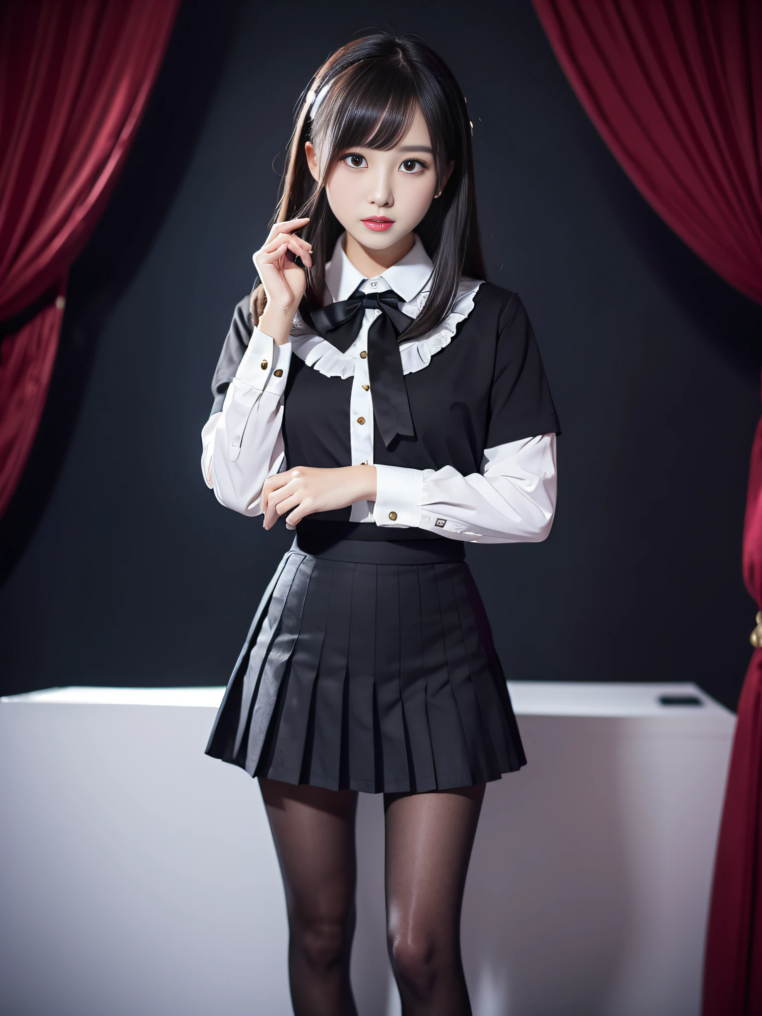 Charming beauties、Black pantyhose、hi-school girl、White blouse、blazers、Black pleated skirt、beauty legs、Dyed in darkness、Brainwashing makeup、brainwashed