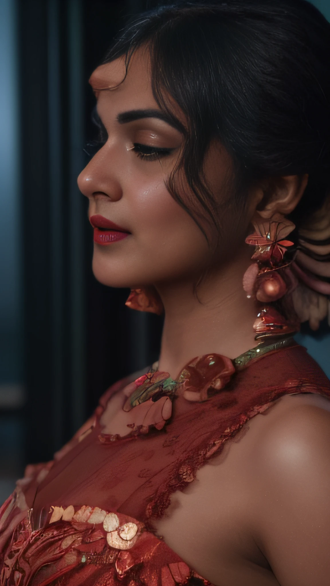 (editorial photograph of a young Indian women in red lips), karla ortiz, (highly detailed face:1.4) (smile:0.7) (backround 5 star hotel , moody, private study:1.3) POV, by lee jeffries, nikon d850, film stock photograph ,4 kodak portra 400 ,camera f1.6 lens ,rich colors ,hyper realistic ,lifelike texture, dramatic lighting , cinestill 800, realistic, nacked big boobs actress, karla ortiz, posing!!, candid picture, by Max Dauthendey,