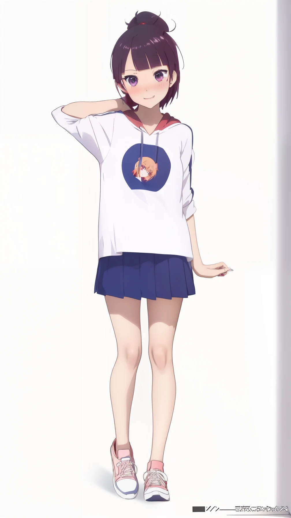 Anime girl in red hoodie and white shirt and blue skirt, anime full body illustration, Anime visuals of cute girls, full body portrait of a short!, sayori, Full body illustration, Rei Hiroe, single character full body, Anime girl named Lucy, young anime girl, !!Full body portrait!!, Shoujo Manga Character Design, nagatoro
