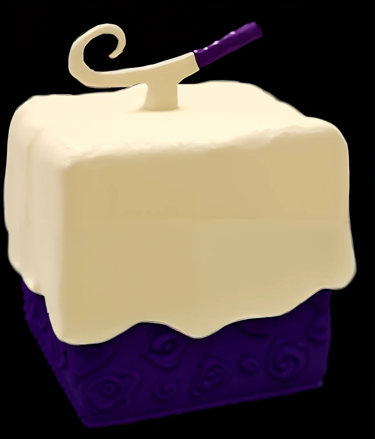 There's a cake with a purple ribbon on top of it, queque, escultura da manteiga, imagem desenhada, bolo, Nata, pele grumosa, estilo claymation, um colorido, foto de perfil, Purple, enxofre, cake in hand, arte do bolo, artistic depiction, Imagem promocional, plump, sombrio, gosmento, tema de cor violeta, delicioso