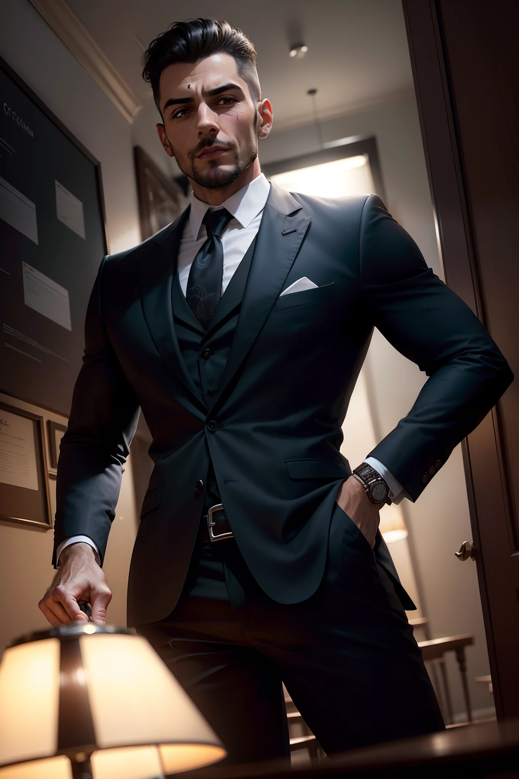 Arafed man in a suit and tie standing in a hallway - SeaArt AI