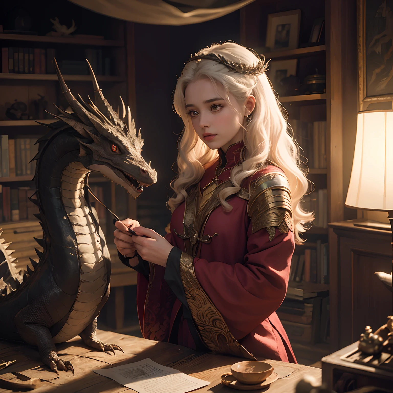 Rhaenyra Targaryen de la serie de Netflix House of the dragons montando su dragón. Rhaenyra joven,