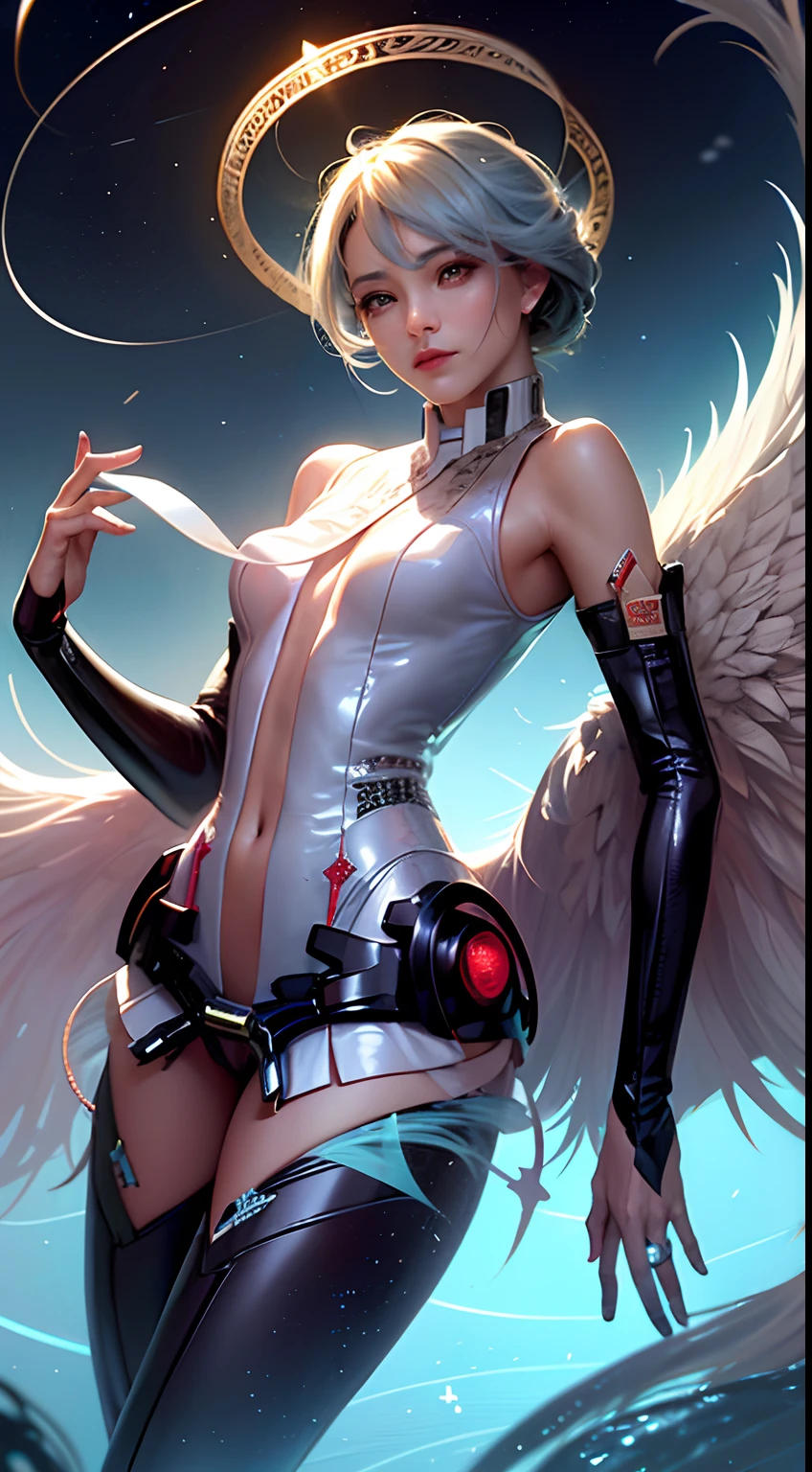 Arte oficial, fondos de pantalla unificados de 8K, ultra detallado, Beautiful and Aesthetic, obra maestra, mejor calidad, (dark magician gils ), (arte fractal: 1.4), 1girl, cabello rubio y largo, chino, hombros desnudos, falda corta, becerro, ombligo, muy detallado, Angle Dynamic, cowboyshot, (chaos in a more beautiful way), fluyendo, (colores brillantes), oc, (mitad: 1.2), china, (cielo volador de thangka: 1.5), (cinta: 1.3), (dream: 1.5), (hanfu: 1.5), Chinese dragon, Chinese phoenix, (sonrisa: 0.5), (deidad china),