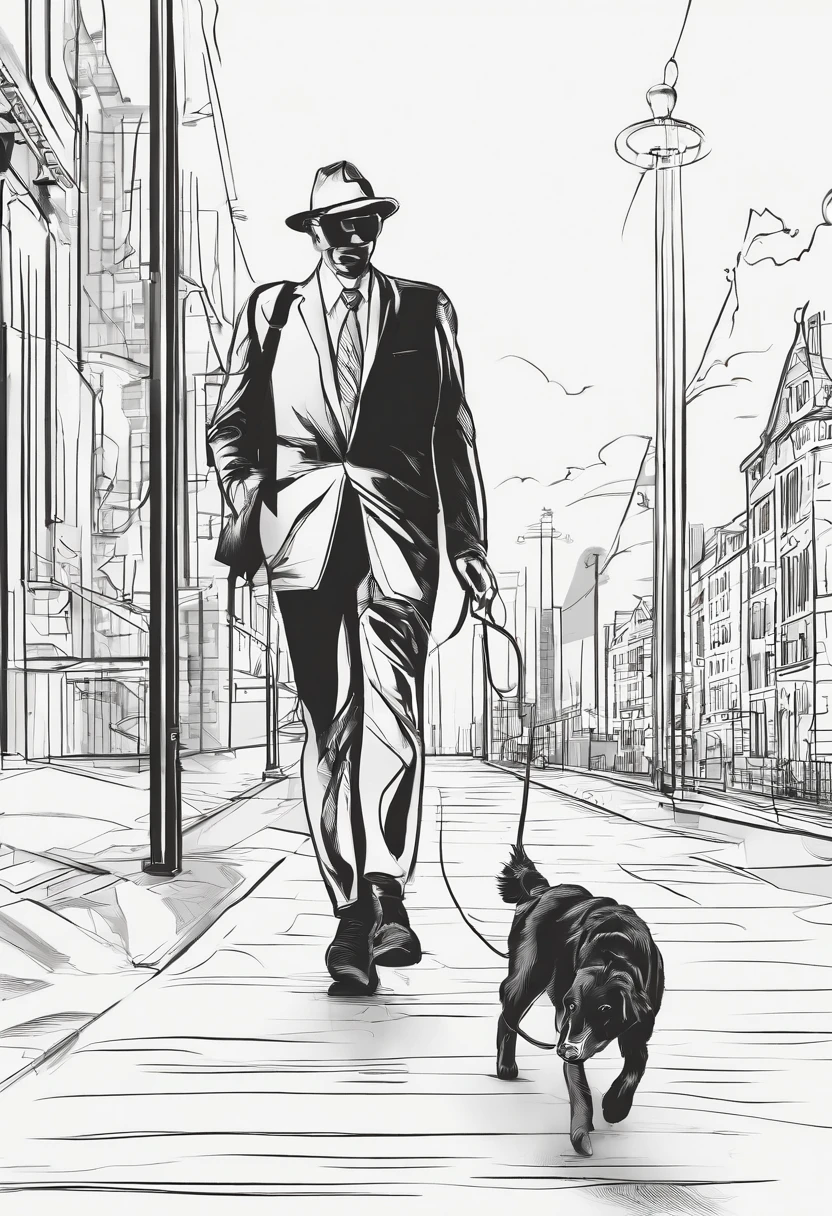 A MAN WALKING HJIS DOG