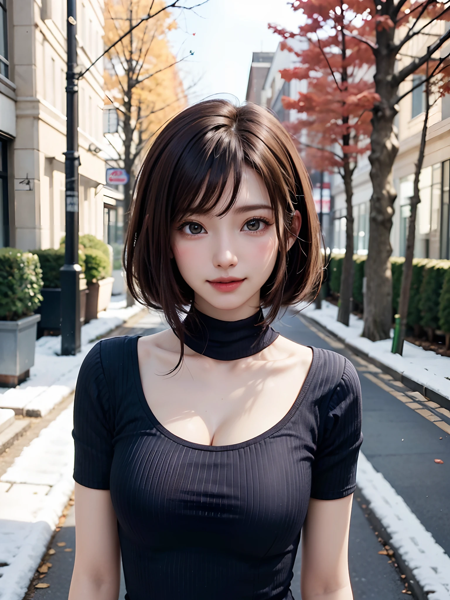 (masutepiece:1.4, top-quality、Very attractive adult beauty with a very cute smile:1.4、Add intense highlights to the eyes:1.4、Look firmly at the camera、Beautiful woman full of adult charm:1.4),1girl in, 独奏, Light brown shiny hair, muffler,Santa Claus hat:1.4,realisitic, looking at the viewers, Bright colored crystal light blue eyes:1.4, short shiny hair, Santa Claus Starneck Knit、 Red and white costume of Santa Claus in a turtleneck with a round hole in the center of the chest:1.4,Sexy red and white turtleneck knit sweater with round hole in the center of chest:1.4、 s lips, lipgloss:1.4,bangss, The upper part of the body、big eye、Lashes、The face is a little red:1.4、Embarrassing)、((Canada's tree-lined streets in winter:1.4))、((Brunette's short bob hair with bangs、big eye、Put very strong highlights in your students:1.4、{Gigantic|Big|Huge|Mega} breasts:1.4、very Bigger breasts、gazing at viewer、Very beautiful beauty、Put your ears out:1.4、long neck:1.4、little smiling、Beautiful teeth、Open your mouth and smile:1.4))、28 year old:1.4、Very cute supermodel:1.4、