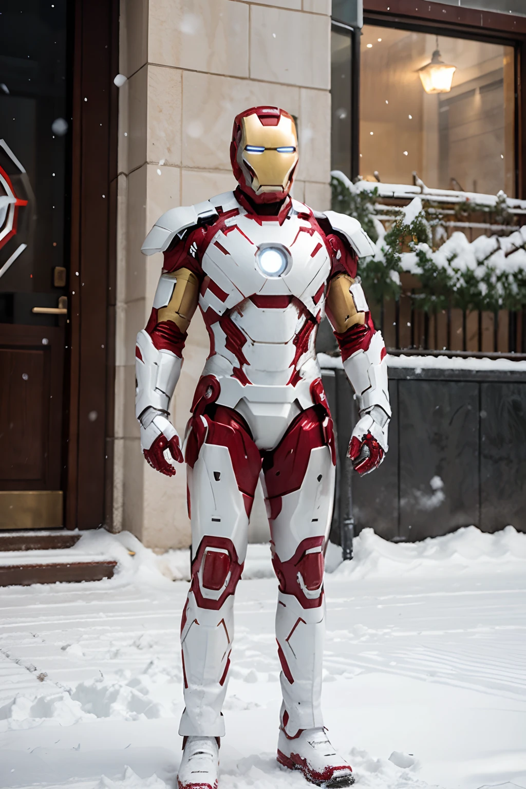 iron man white themed snow armor