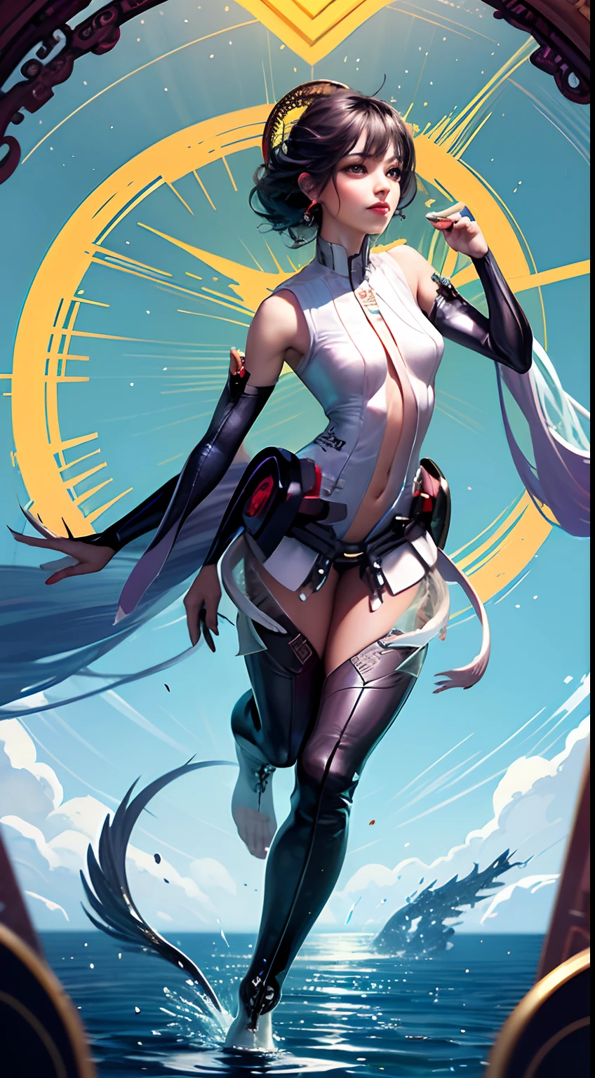 Arte oficial, fondos de pantalla unificados de 8K, ultra detallado, Beautiful and Aesthetic, obra maestra, mejor calidad, (dark magician gils ), (arte fractal: 1.4), 1girl, cabello rubio y largo, chino, hombros desnudos, falda corta, becerro, ombligo, muy detallado, Angle Dynamic, cowboyshot, (chaos in a more beautiful way), fluyendo, (colores brillantes), oc, (mitad: 1.2), china, (cielo volador de thangka: 1.5), (cinta: 1.3), (dream: 1.5), (hanfu: 1.5), Chinese dragon, Chinese phoenix, (sonrisa: 0.5), (deidad china),
