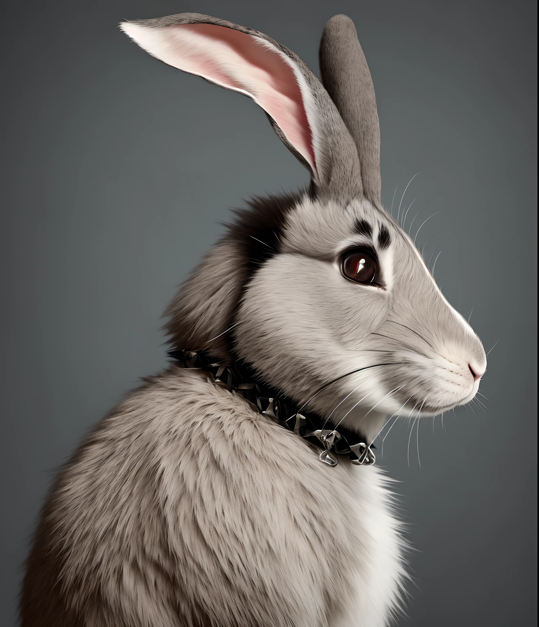 A furry anthropomorphic rabbit with gray fur with dear anthers on the top of his head
