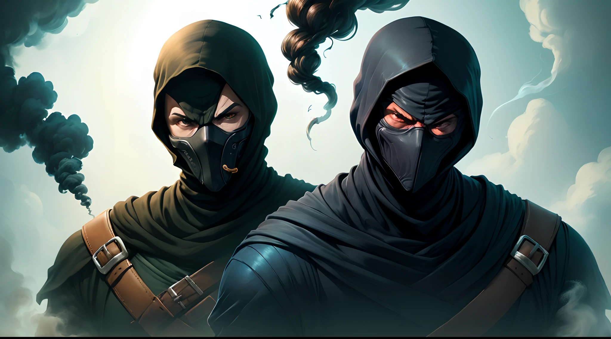 ((scull mask)),a close up of a person holding a knife in a desert, assassin, murderous sinistro, mk ninja, thief warrior, guillem h.. pongiluppi, assassins, O murderous onipotente, Artgerm Craig Mullins, murderous, Artgerm e Craig Mullins, mystical ninja, vigilante mask,gray background,((simple background))