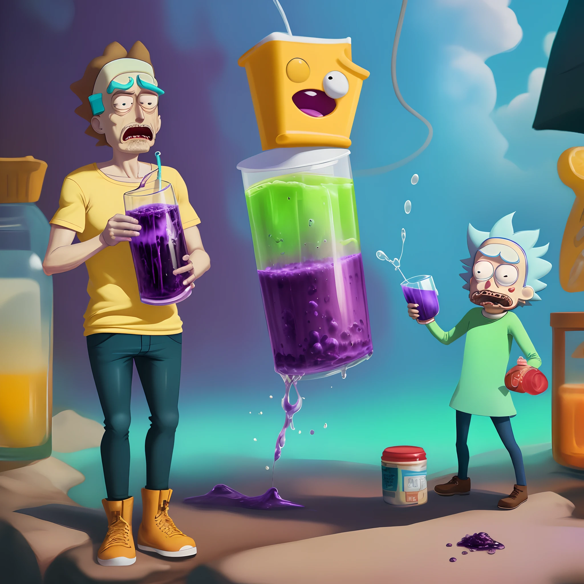 rick and morty drinking purple juice drip