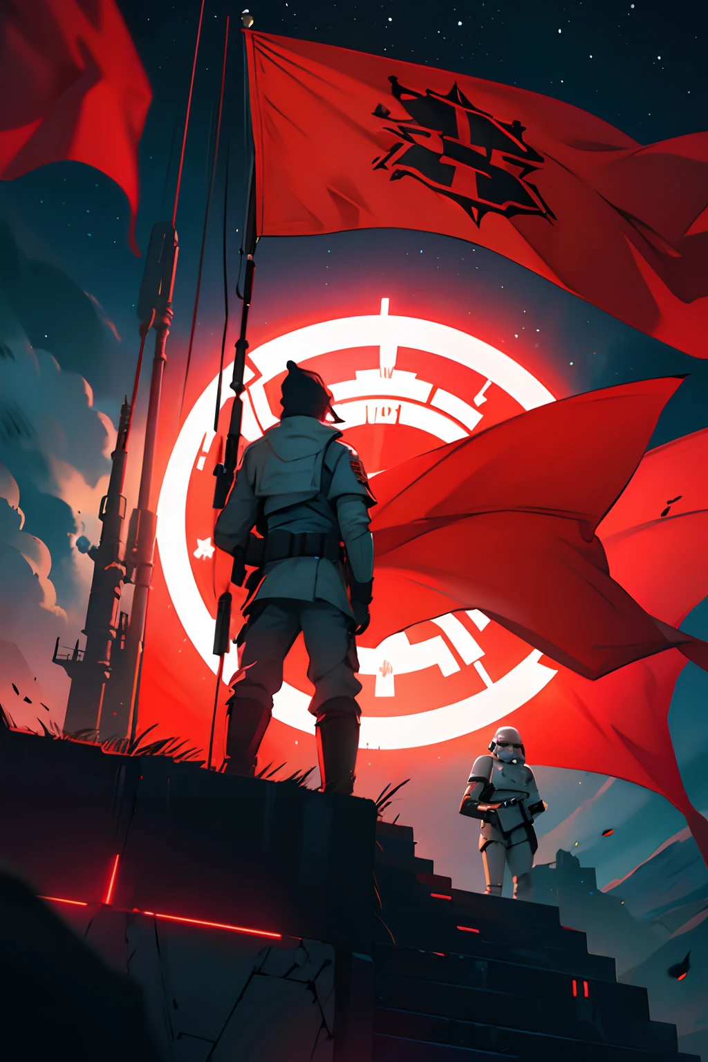 Empire Star Wars, Star Wars Imperial flag, Lit Sign, Neon Backlight, red illumination of the Imperial flag from Star Wars