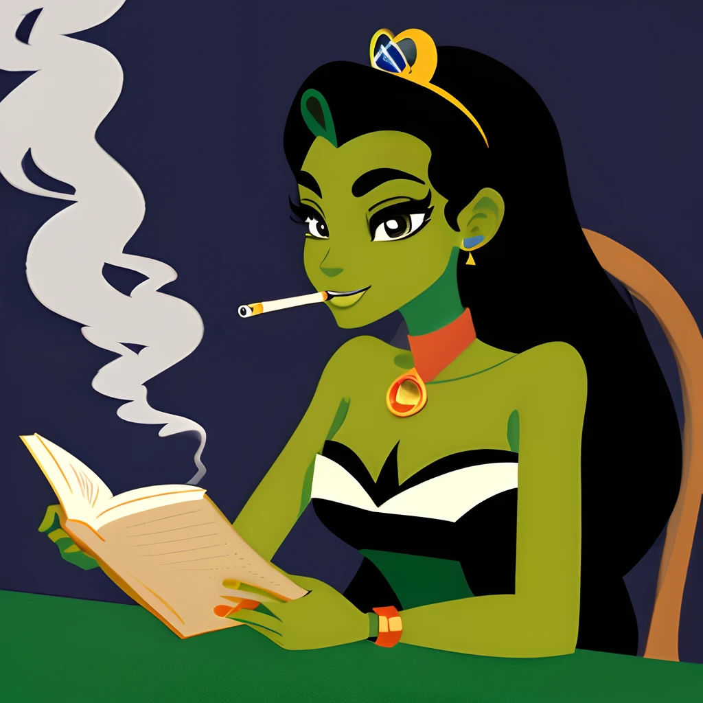 Princess Tiana smoking weed and drinking while reading