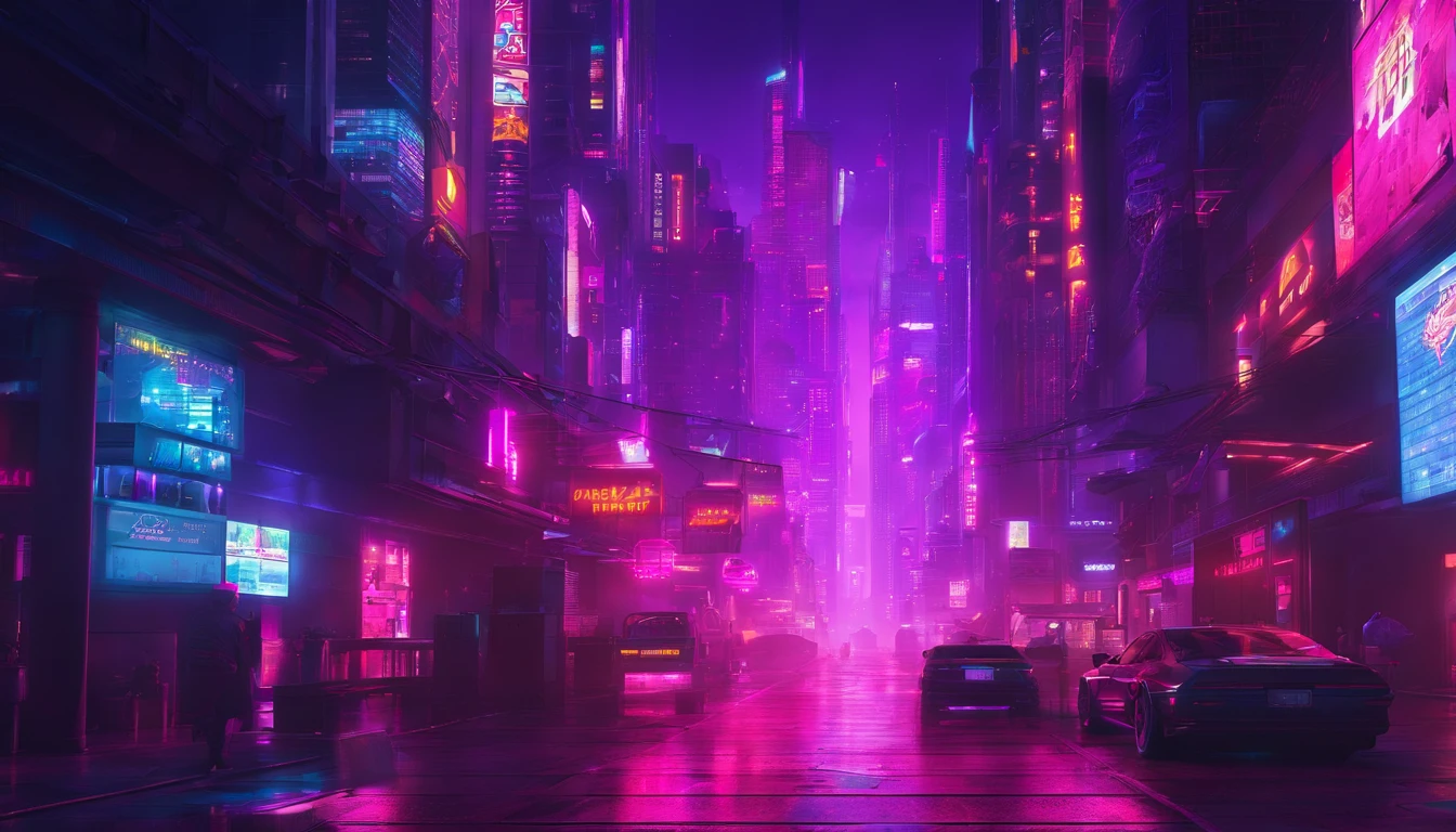 Purple aesthetic for a cyberpunk city