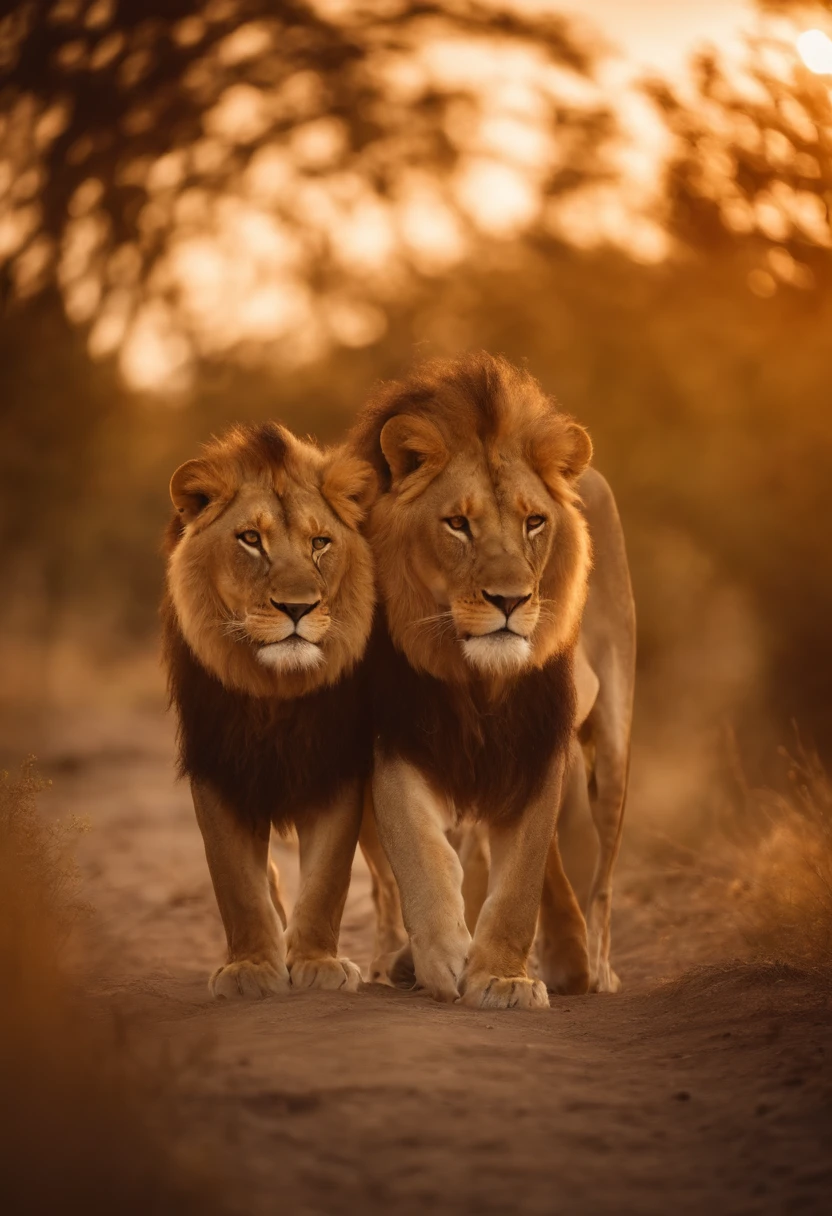 Two lions mounted on the back of a lioness