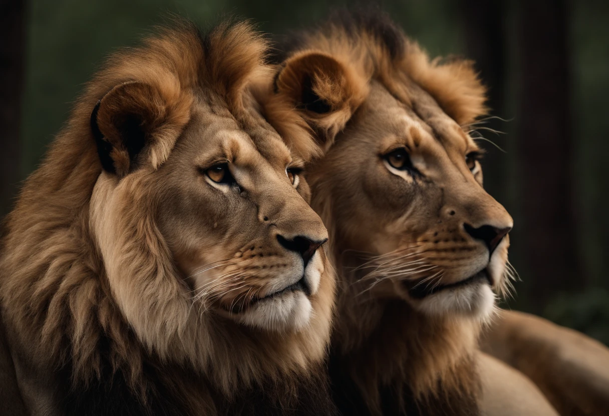 Two lions mounted on the back of a lioness