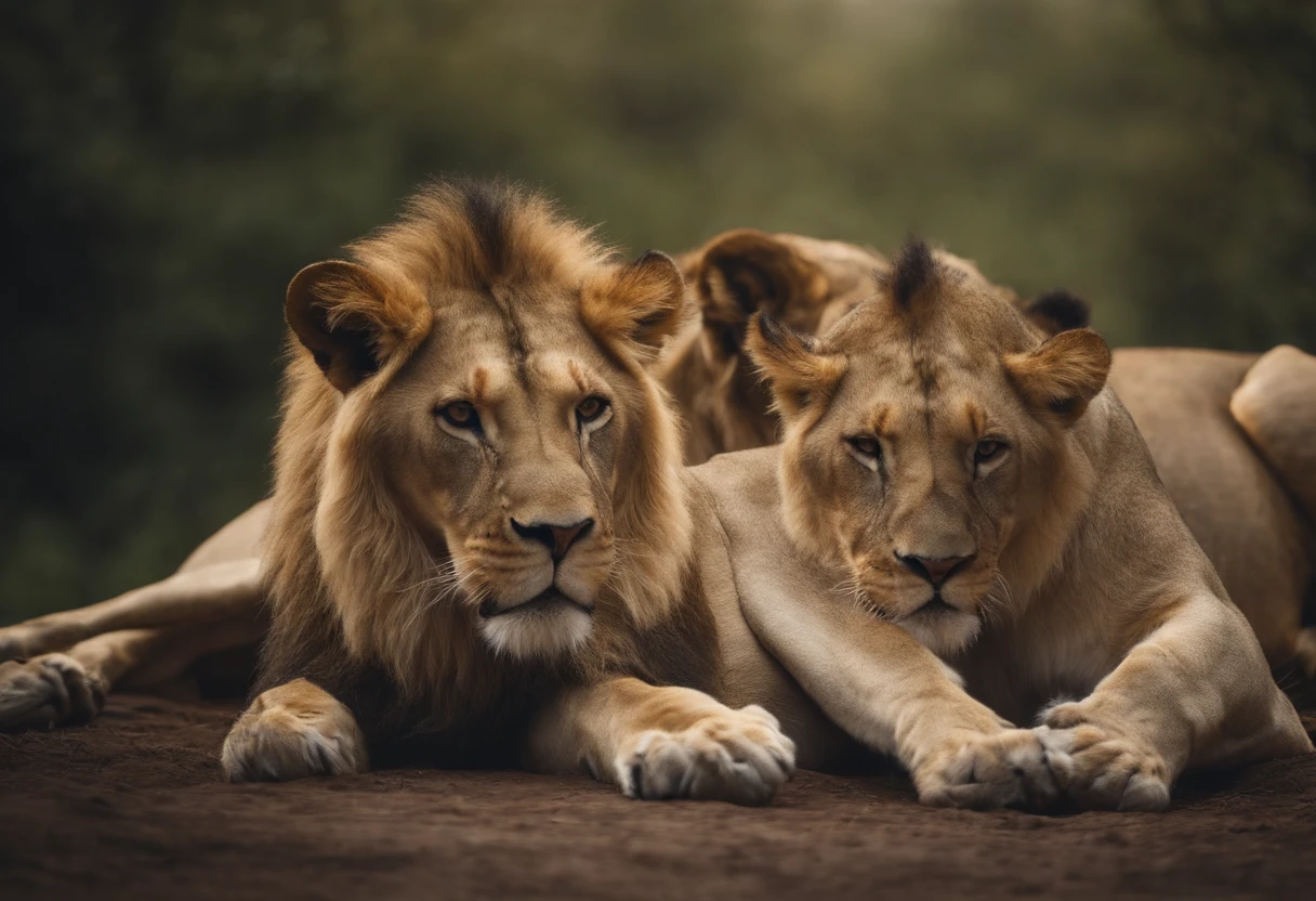 (a majestic lion lying in the savannah), (realista), (com tema natureza, Realistic, Detalhes altos),(melhor qualidade, 4k, 8k, Altas), cores vibrantes, Paleta de cores quentes, Outdoor lighting, atmosfera serena
